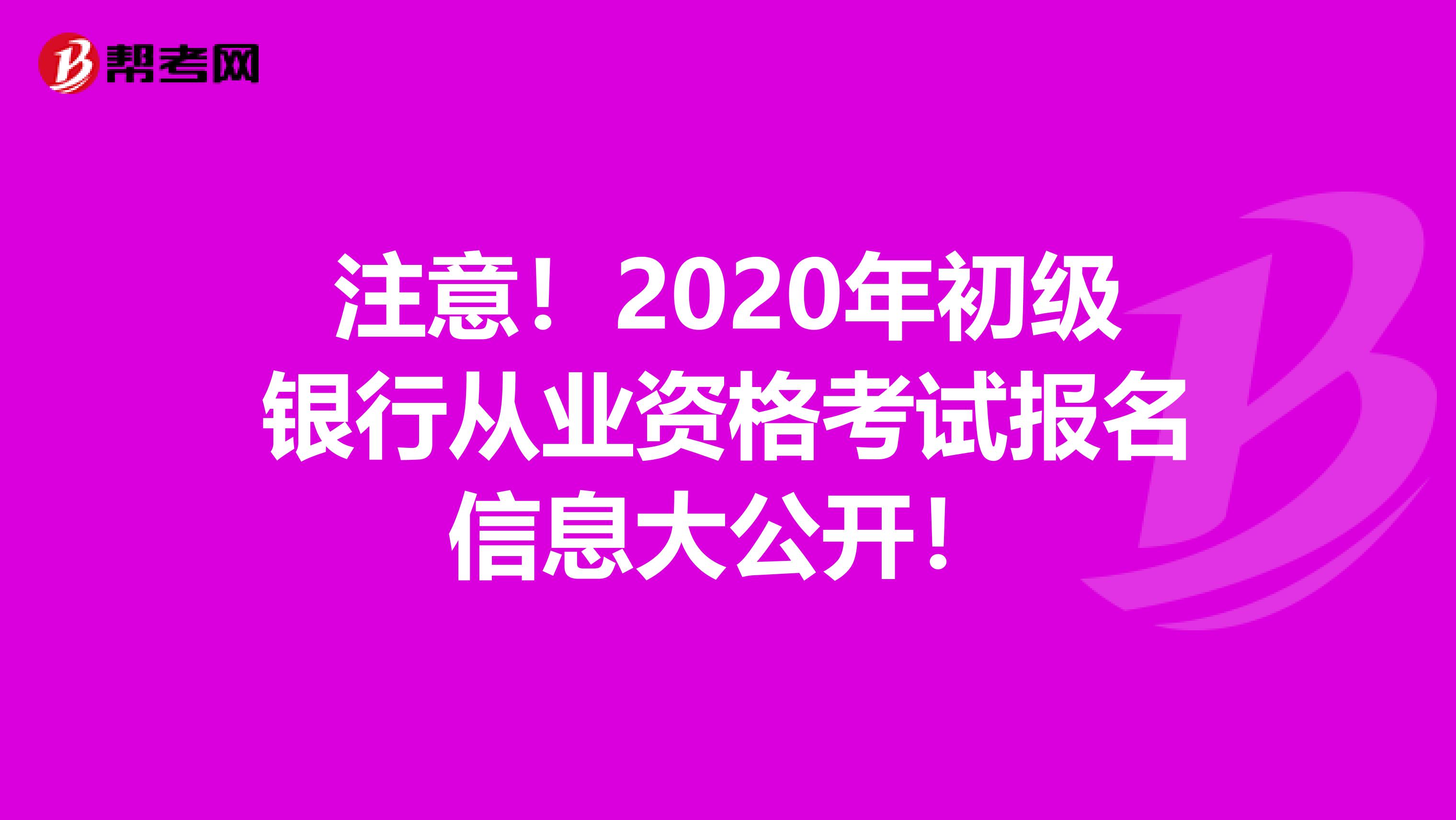 注意！2020年初级银行从业资格考试报名信息大公开！
