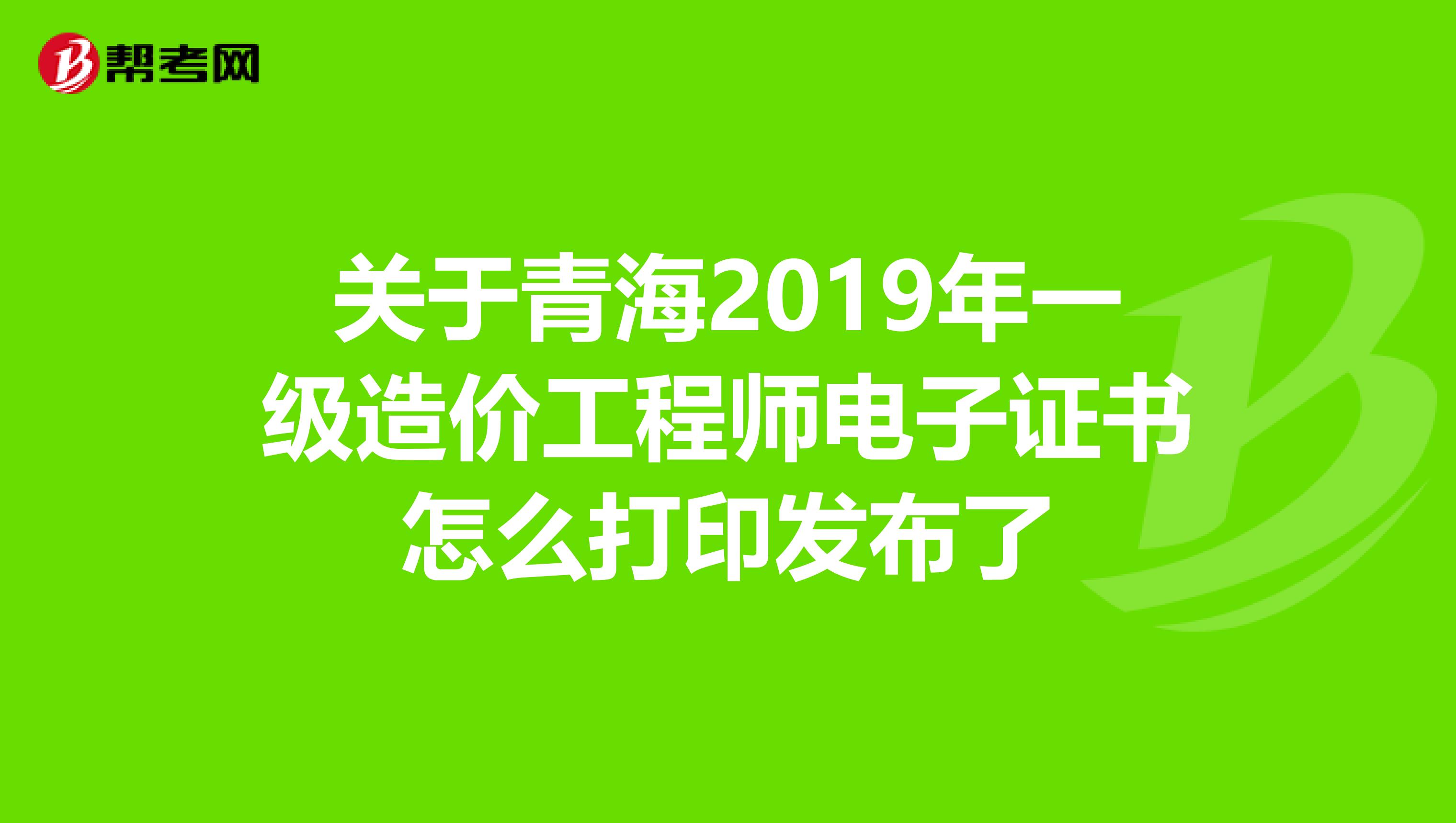 关于青海2019年一级造价工程师电子证书怎么打印发布了