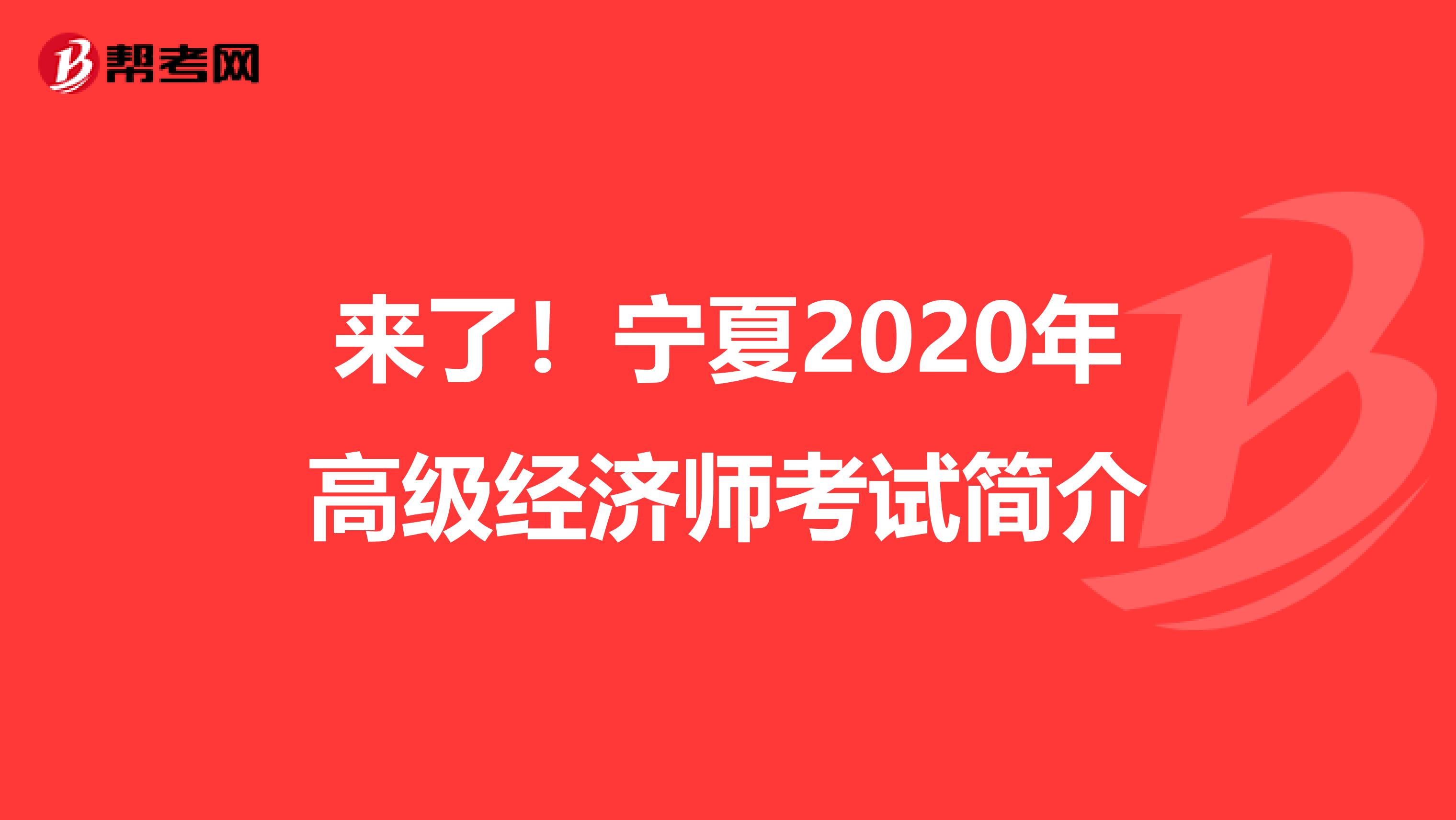来了！宁夏2020年高级经济师考试简介