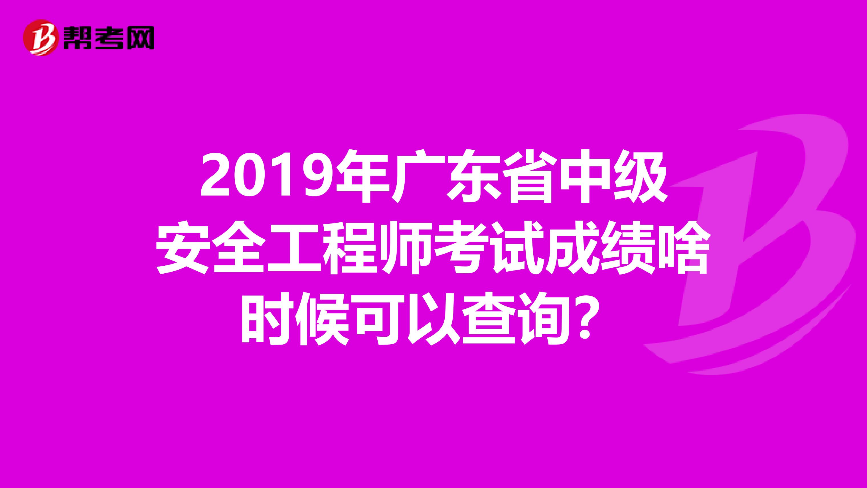 2019年广东省中级安全工程师考试成绩啥时候可以查询？