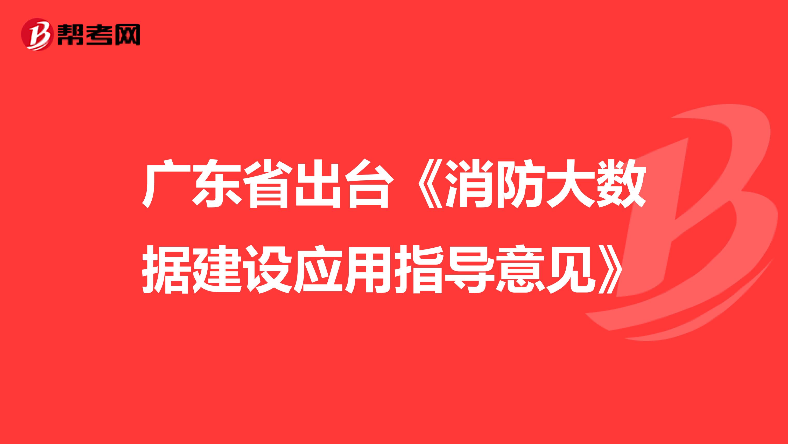 广东省出台《消防大数据建设应用指导意见》