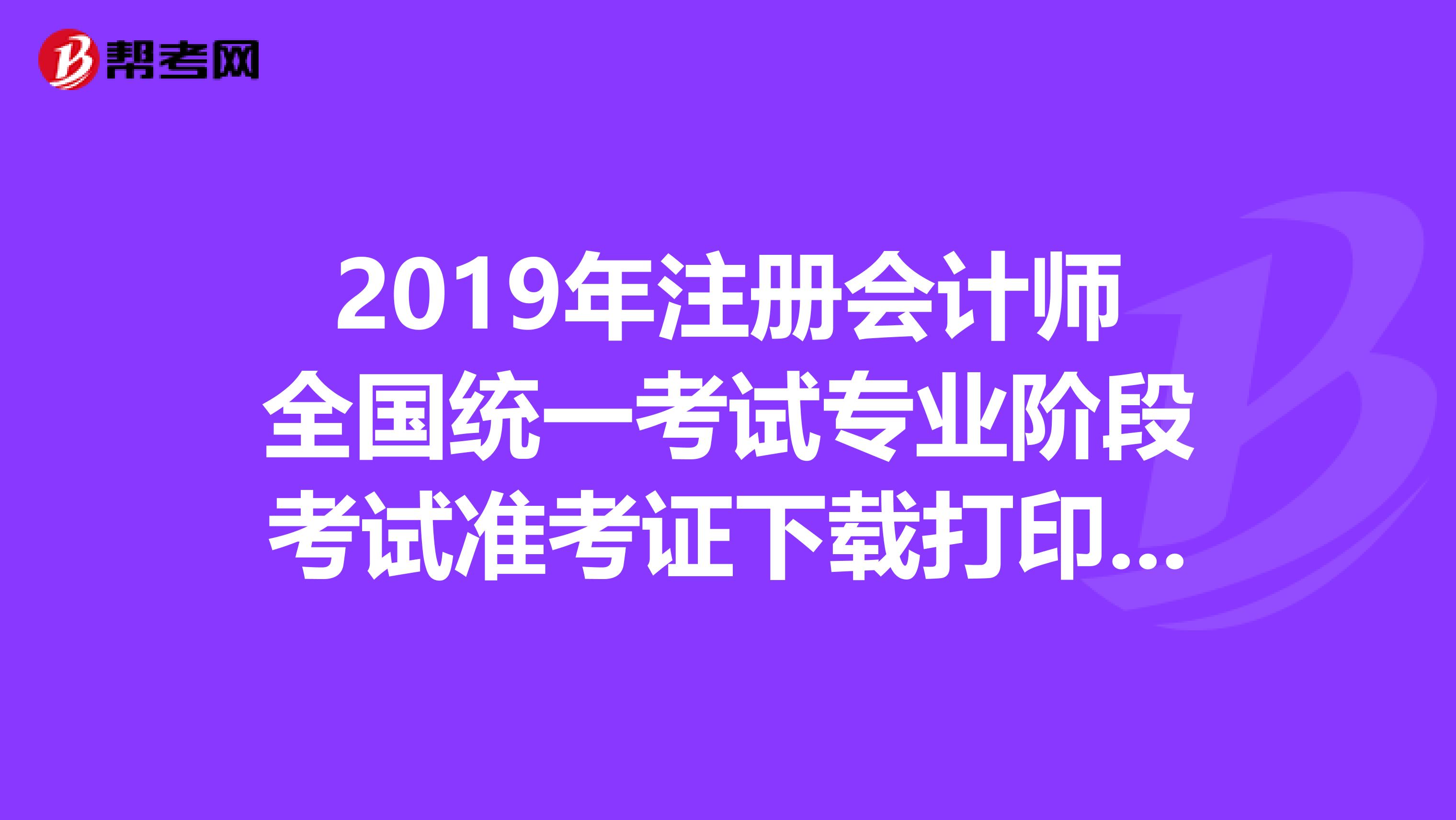 2019年注冊會計師全國統一考試專業階段考試準考證下載打印的通告