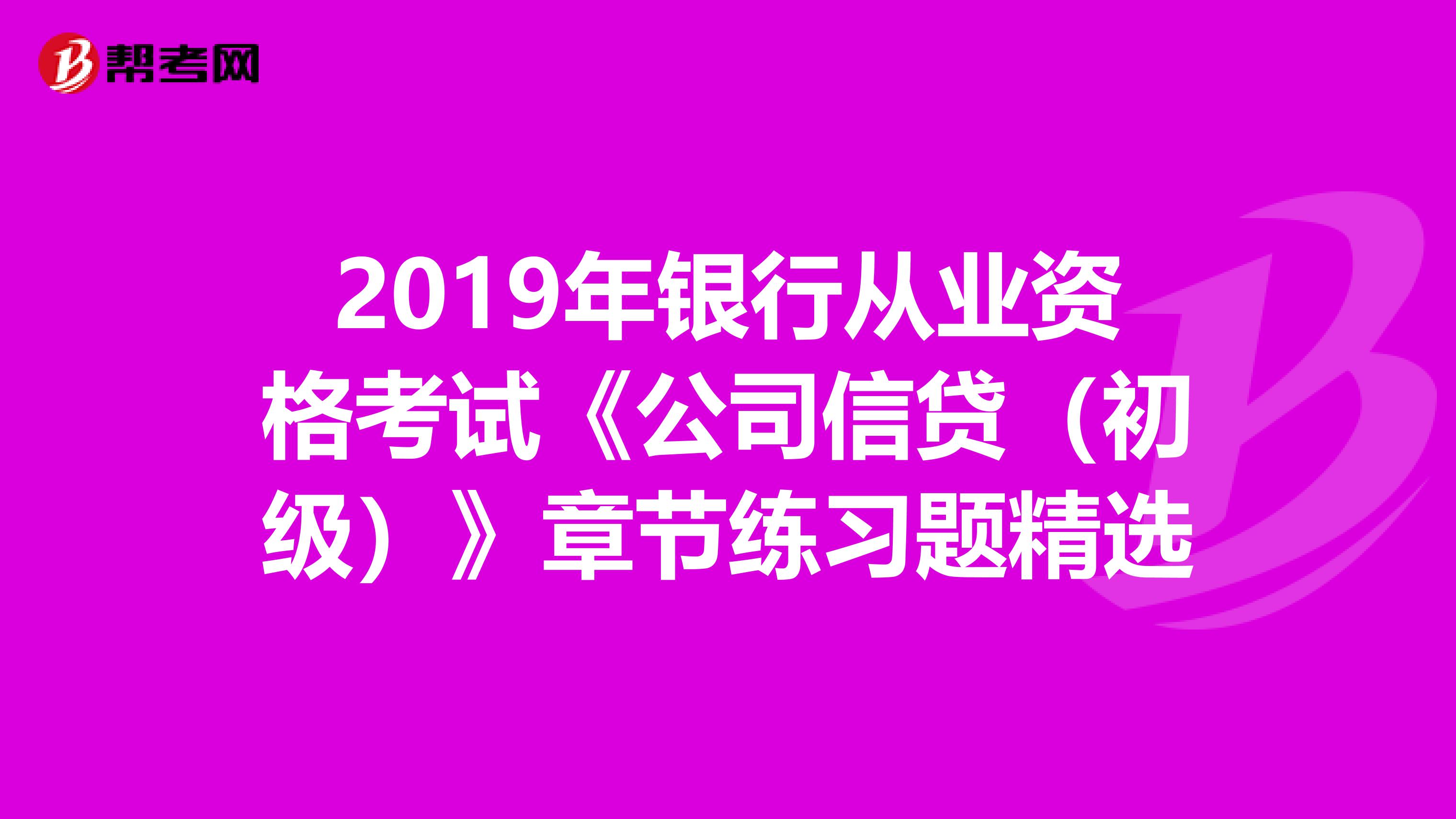 2019年银行从业资格考试《公司信贷（初级）》章节练习题精选