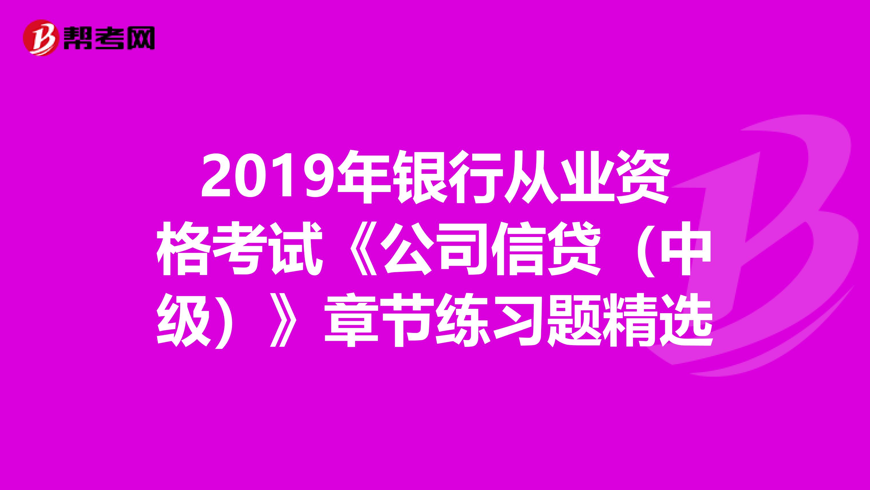 2019年银行从业资格考试《公司信贷（中级）》章节练习题精选