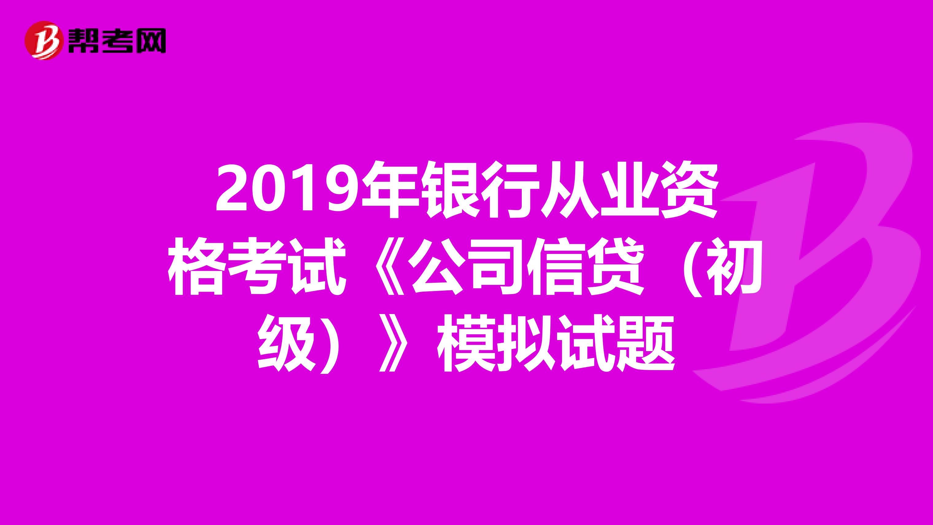 2019年银行从业资格考试《公司信贷（初级）》模拟试题