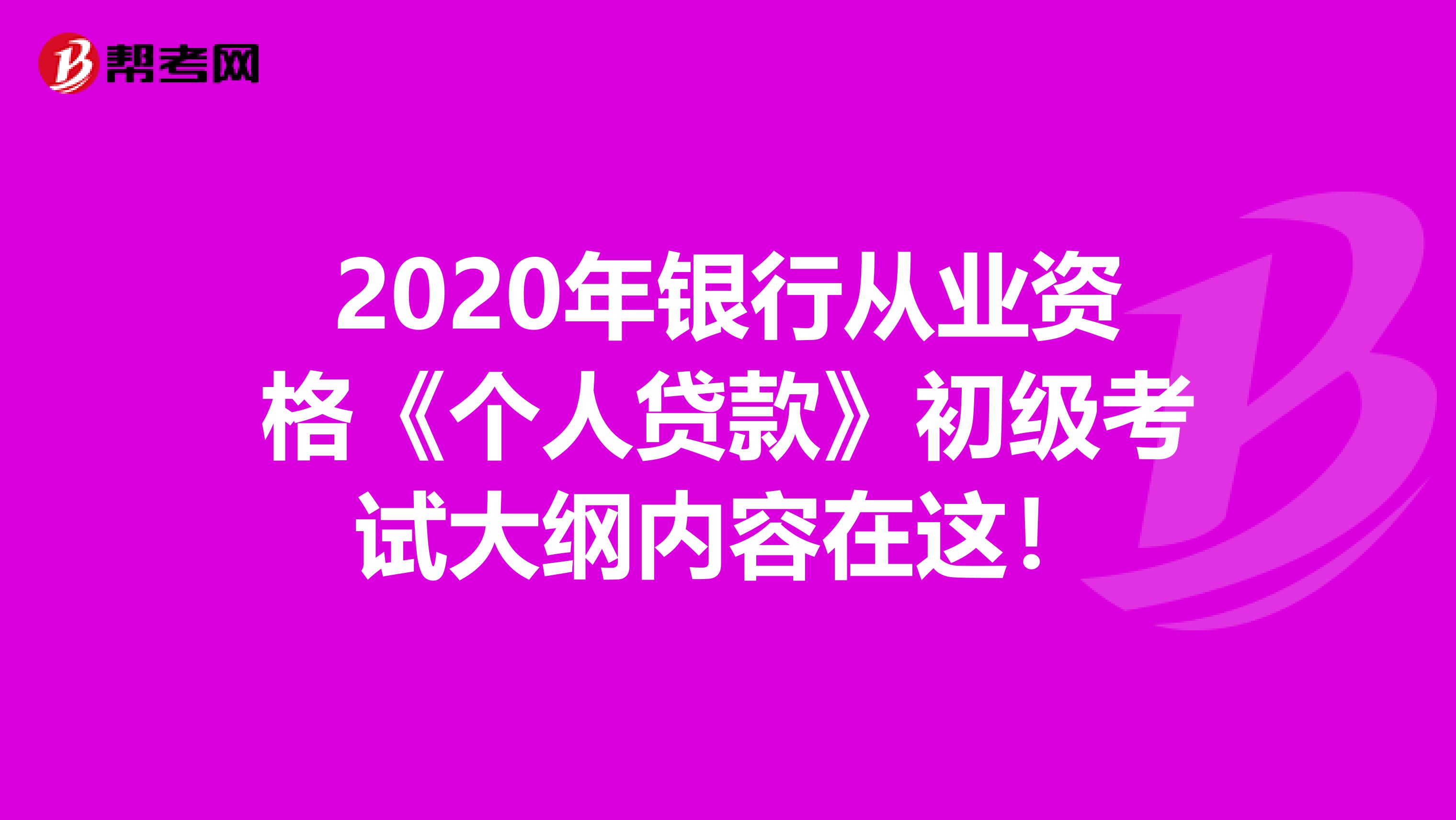2020年银行从业资格《个人贷款》初级考试大纲内容在这！