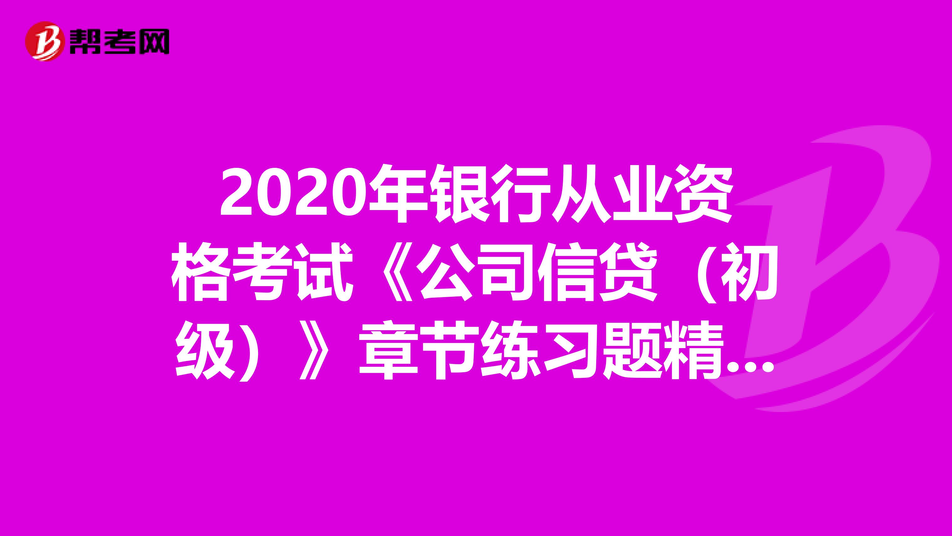 2020年银行从业资格考试《公司信贷（初级）》章节练习题精选0502