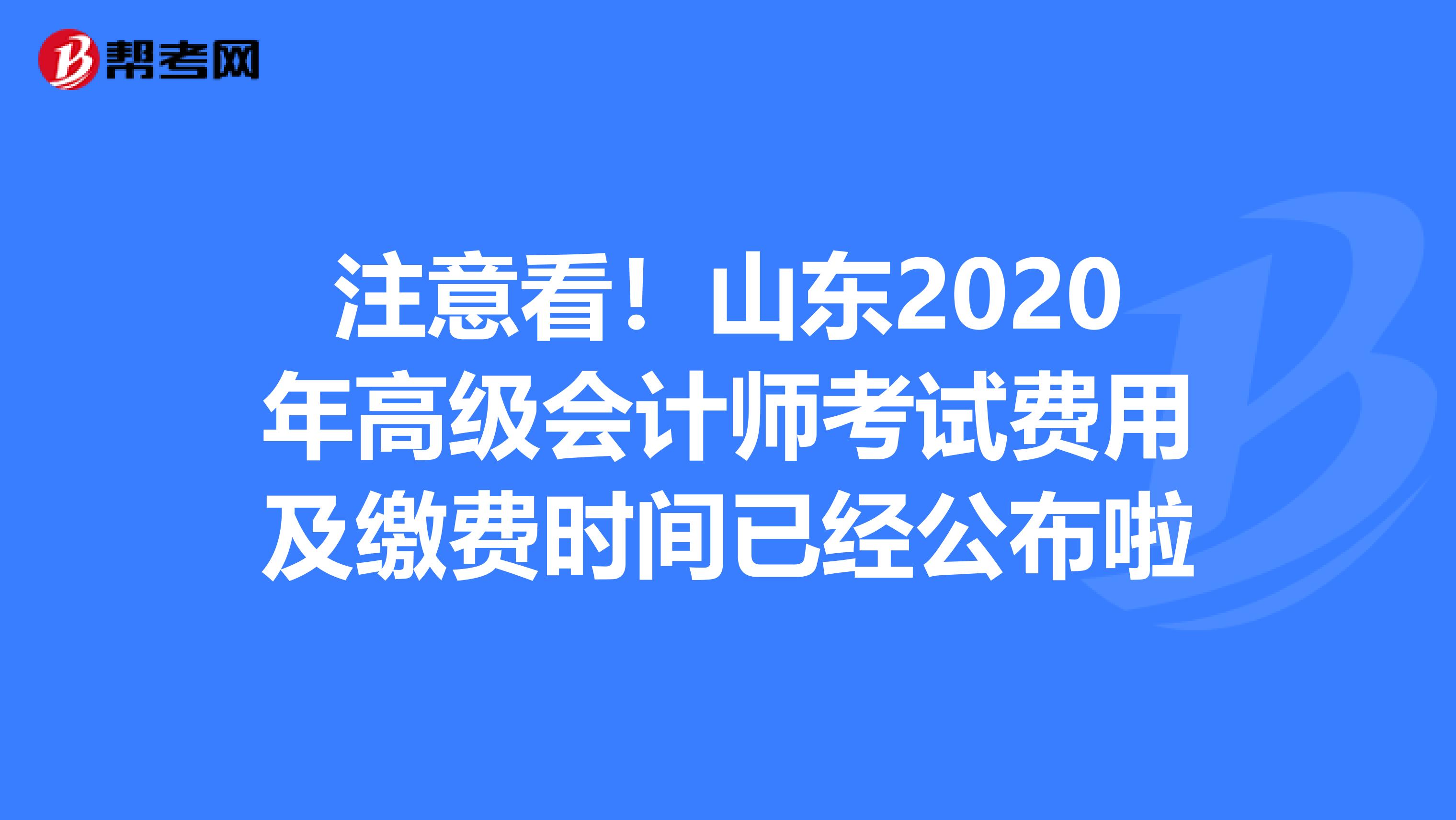 注意看！山东2020年高级会计师考试费用及缴费时间已经公布啦