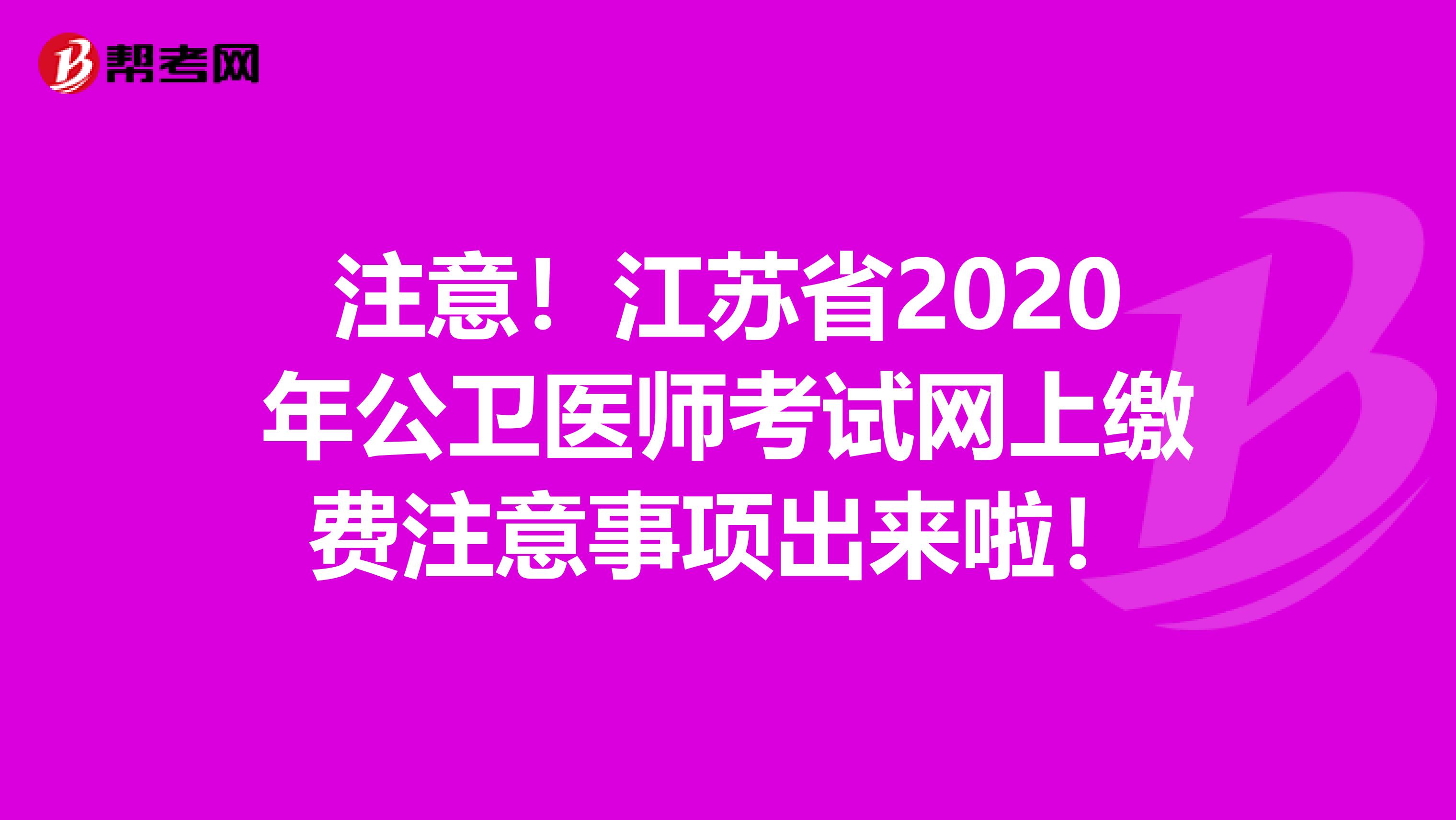 注意！江苏省2020年公卫医师考试网上缴费注意事项出来啦！