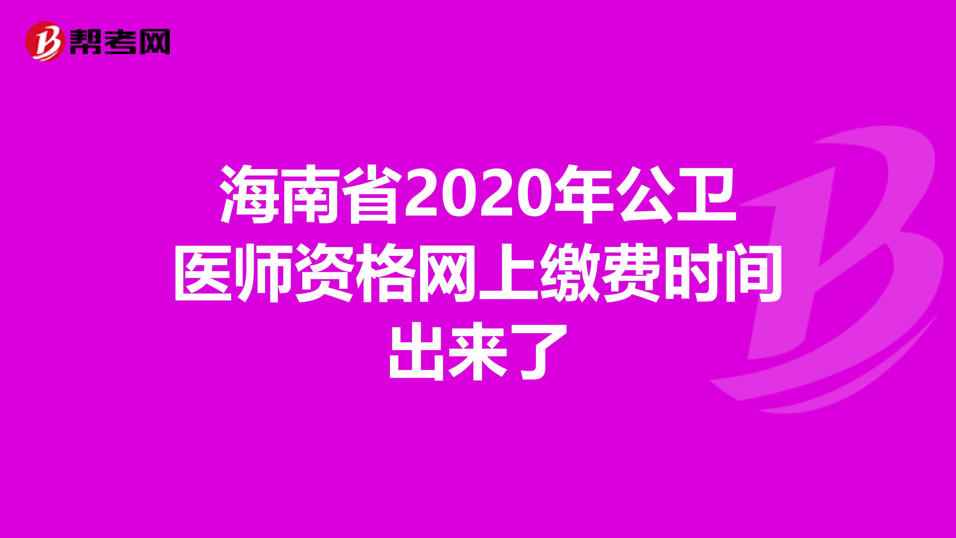 海南省2020年公衛(wèi)醫(yī)師資格網(wǎng)上繳費(fèi)時(shí)間出來了