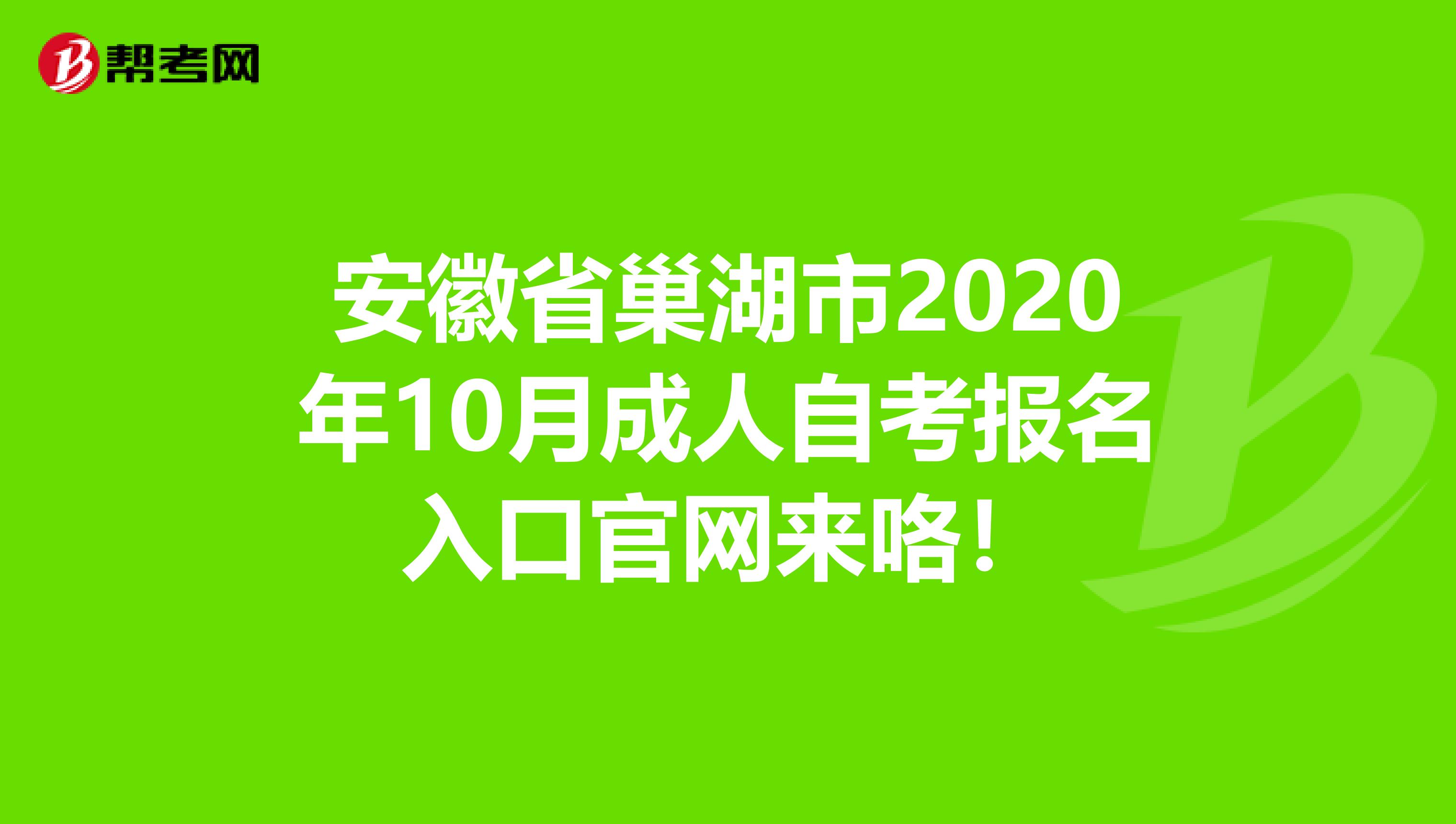 安徽省巢湖市2020年10月成人自考报名入口官网来咯！