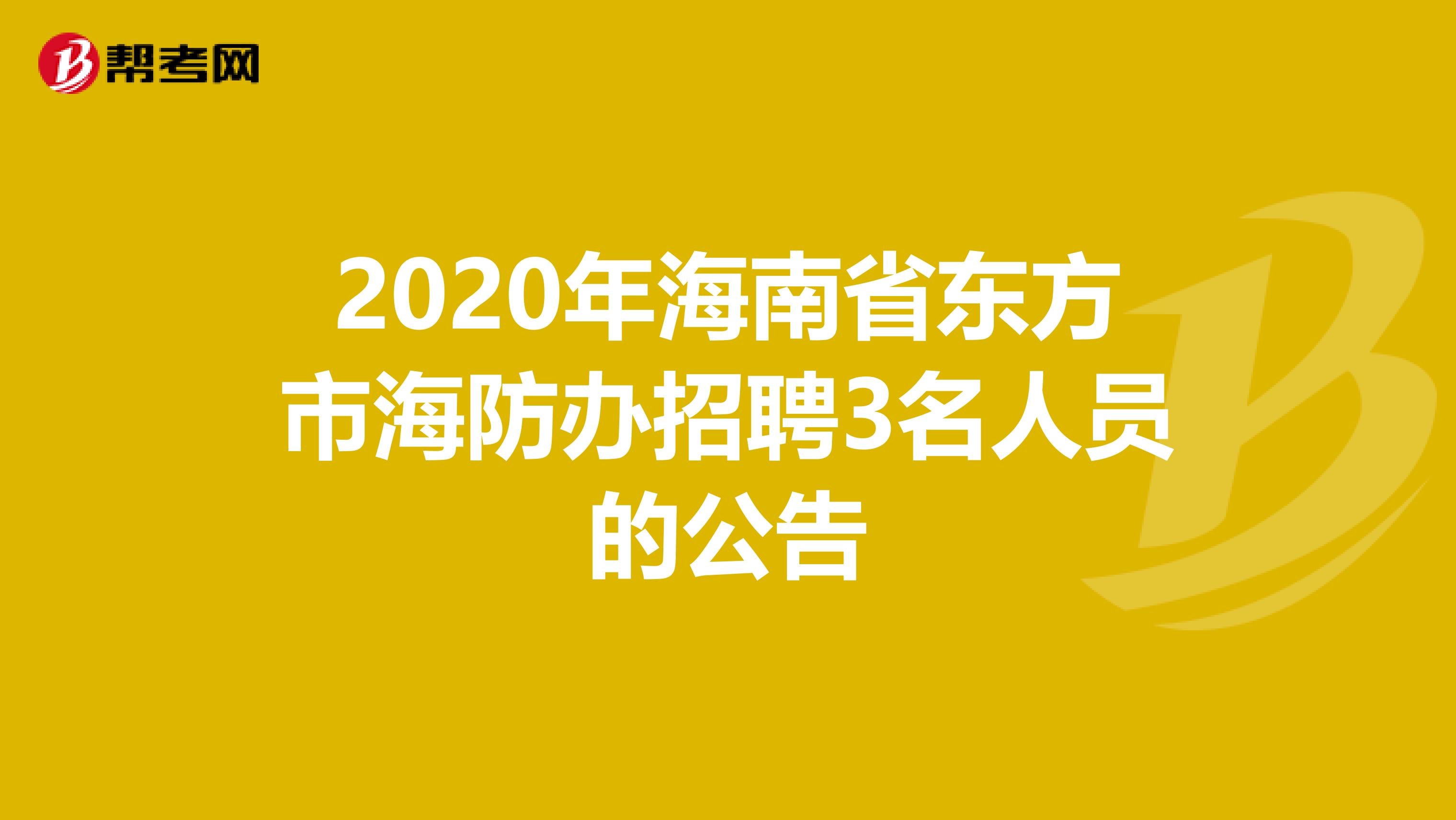 2020年海南省东方市海防办招聘3名人员的公告