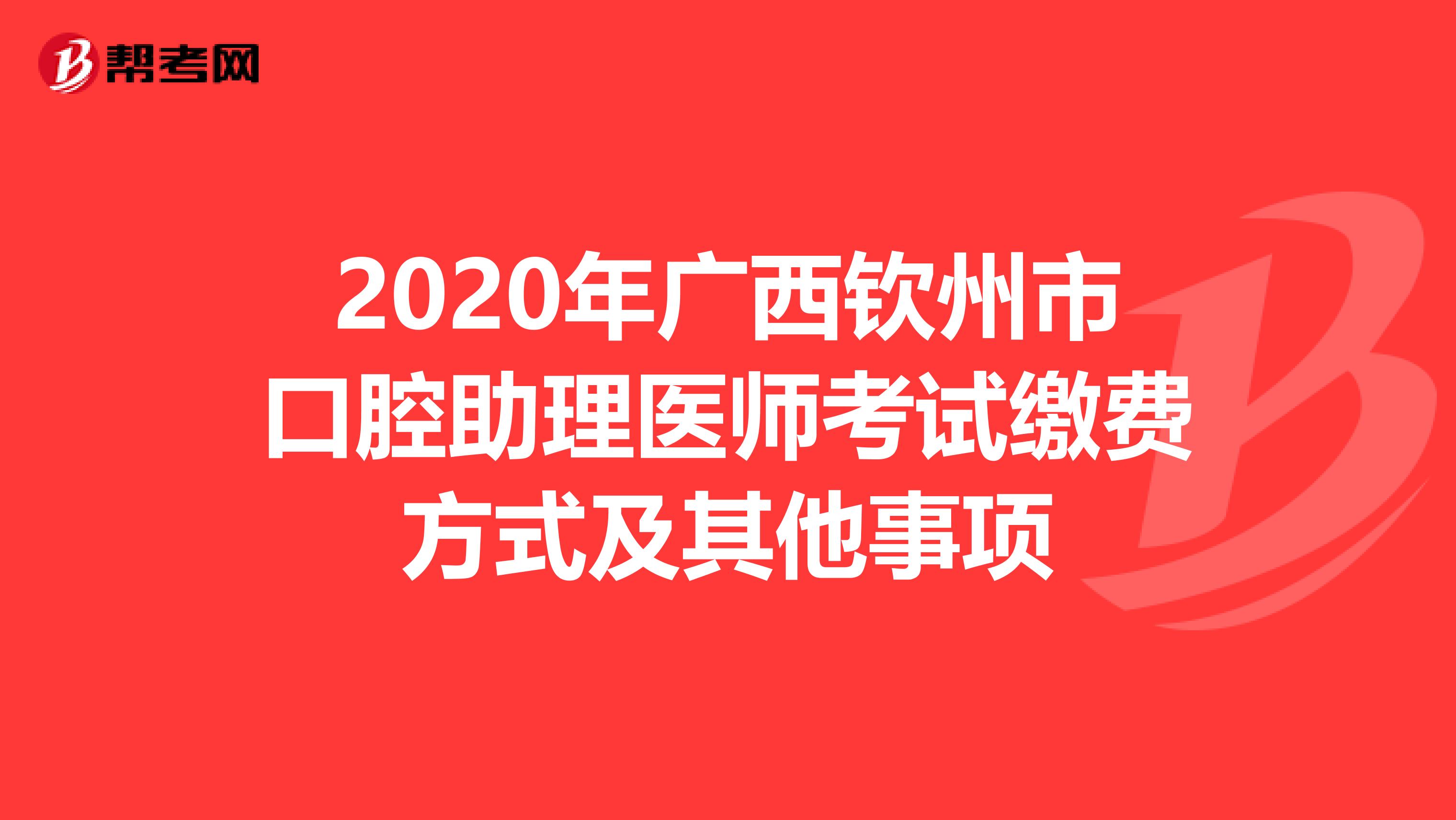 2020年广西钦州市口腔助理医师考试缴费方式及其他事项