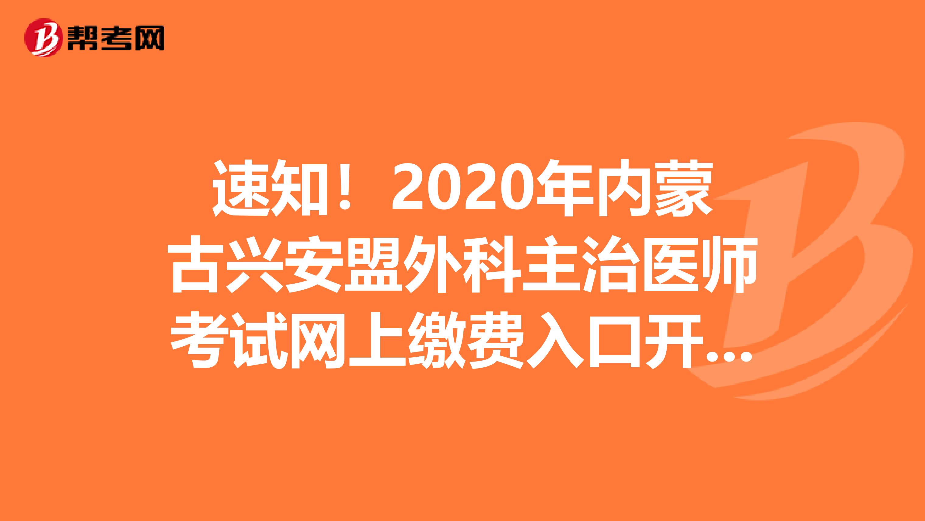 速知！2020年内蒙古兴安盟外科主治医师考试网上缴费入口开通！
