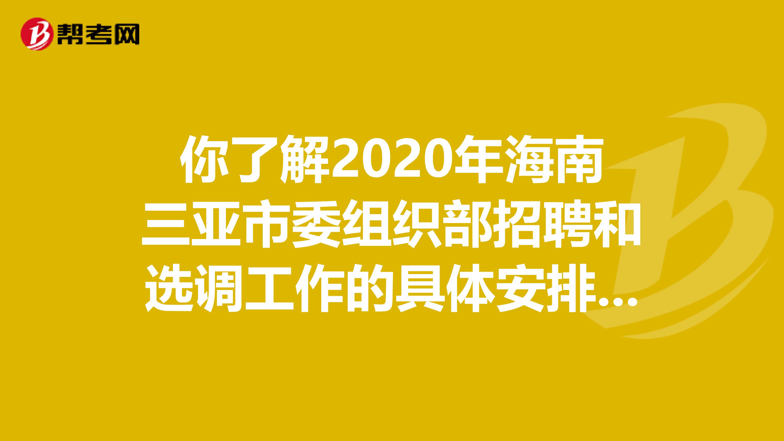 你了解2020年海南三亚市委组织部招聘和选调工作的具体安排吗？
