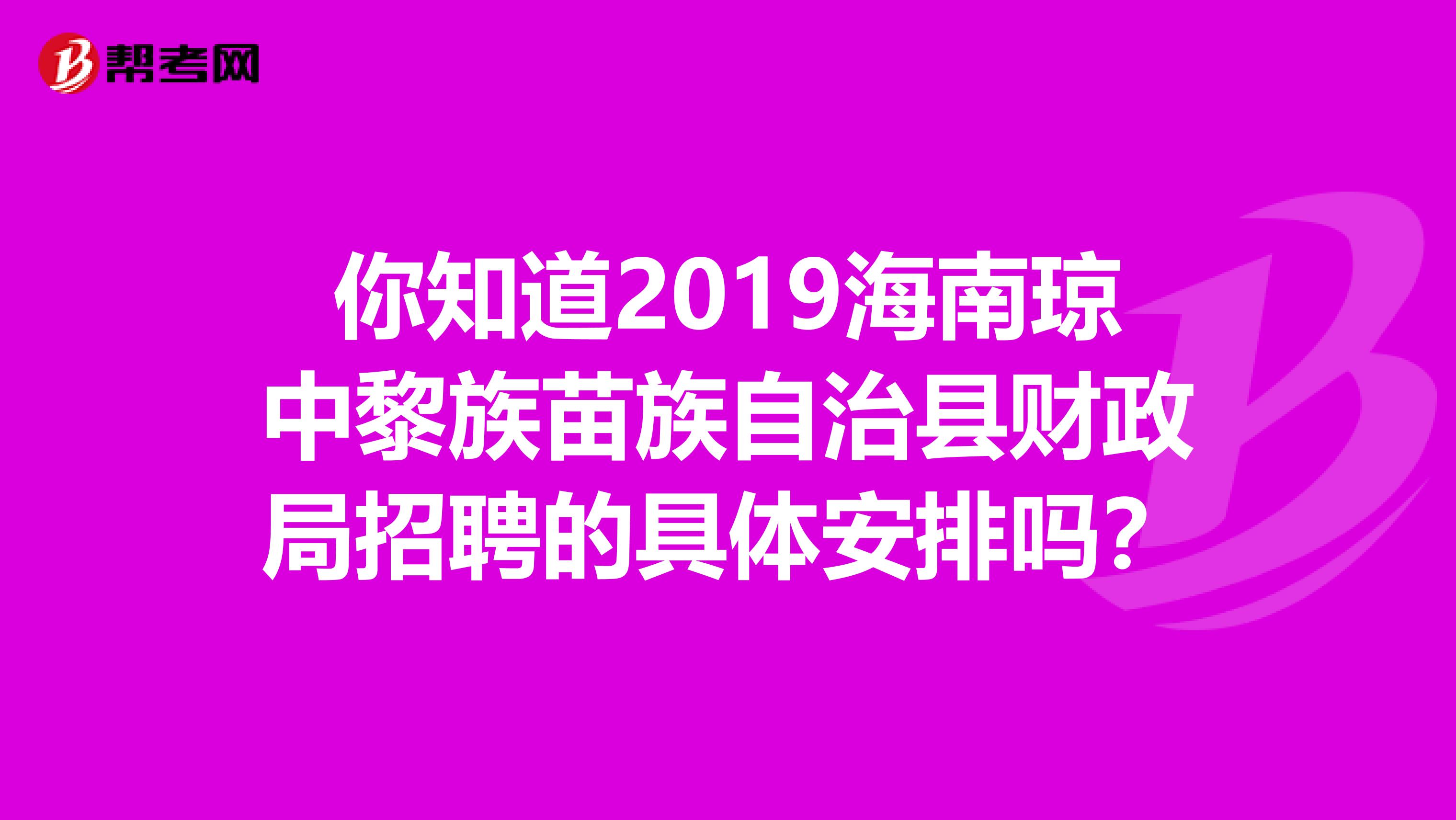 你知道2019海南琼中黎族苗族自治县财政局招聘的具体安排吗？