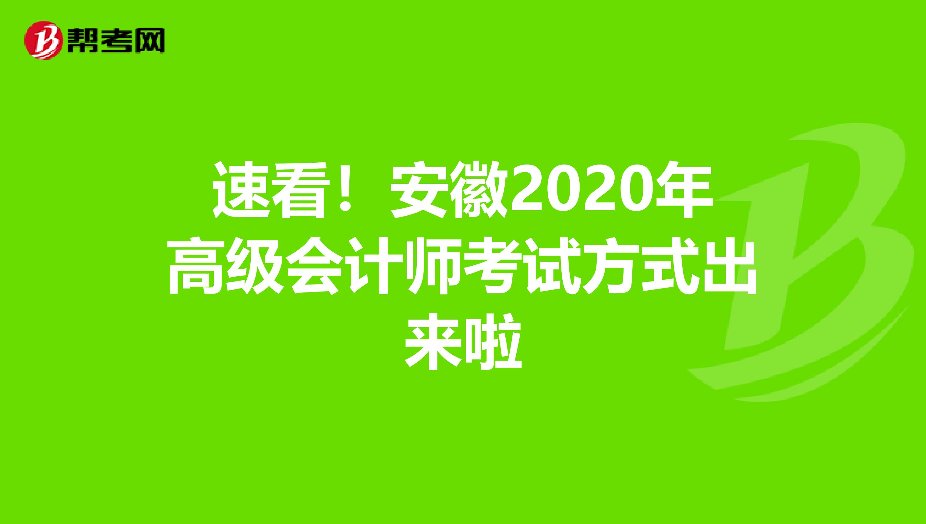 速看！安徽2020年高级会计师考试方式出来啦