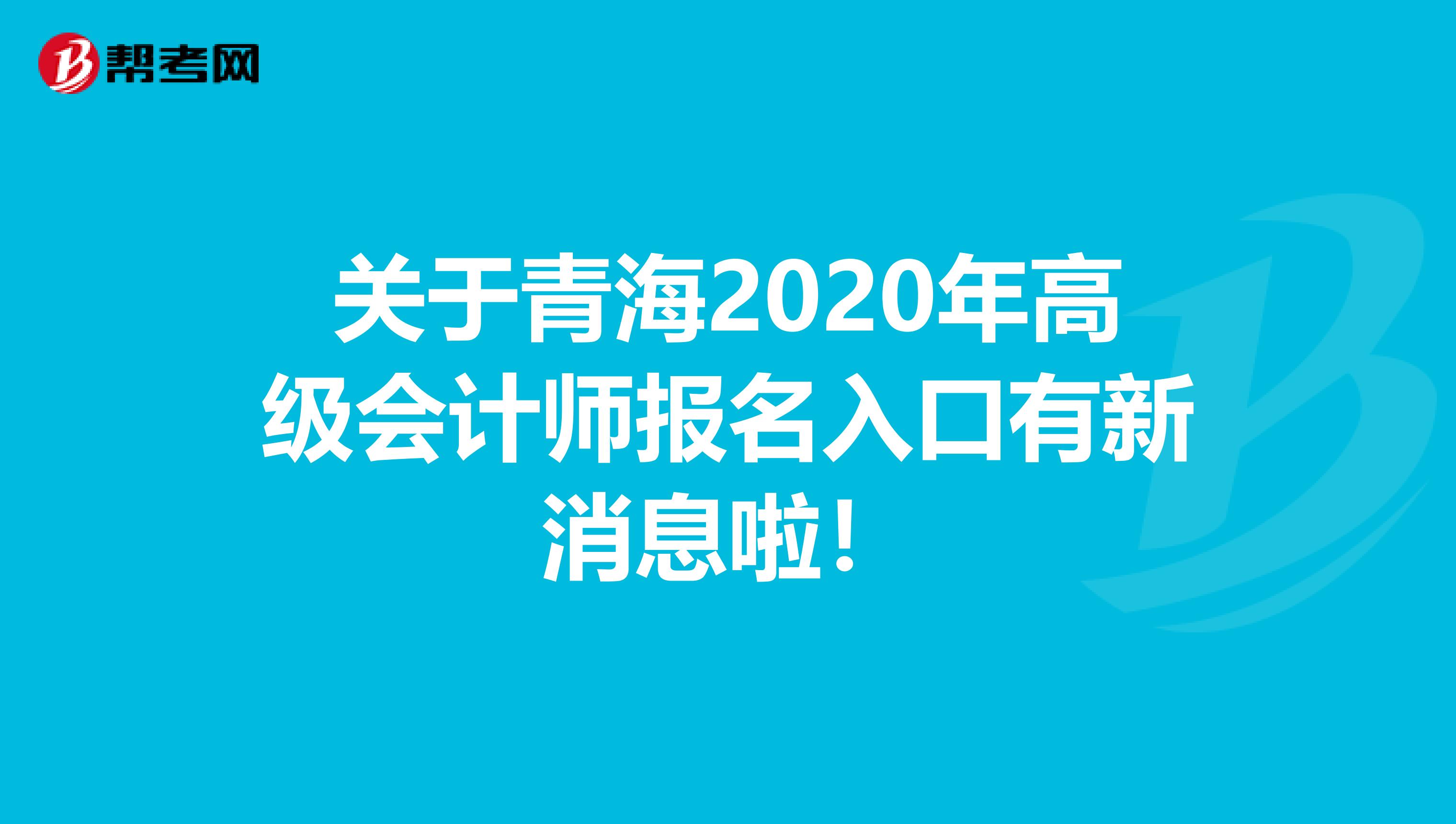 关于青海2020年高级会计师报名入口有新消息啦！
