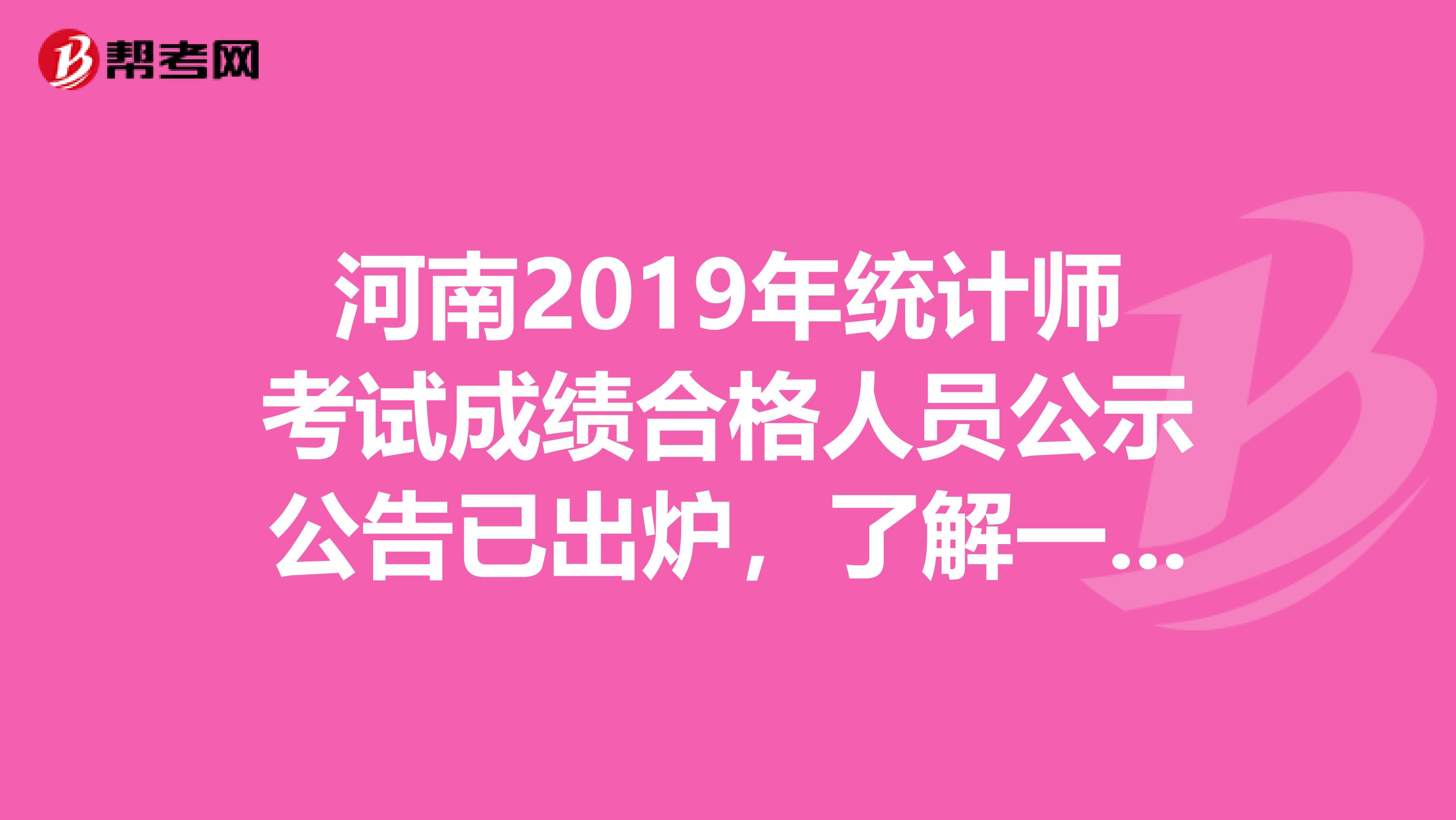 河南2019年统计师考试成绩合格人员公示公告已出炉，了解一下？