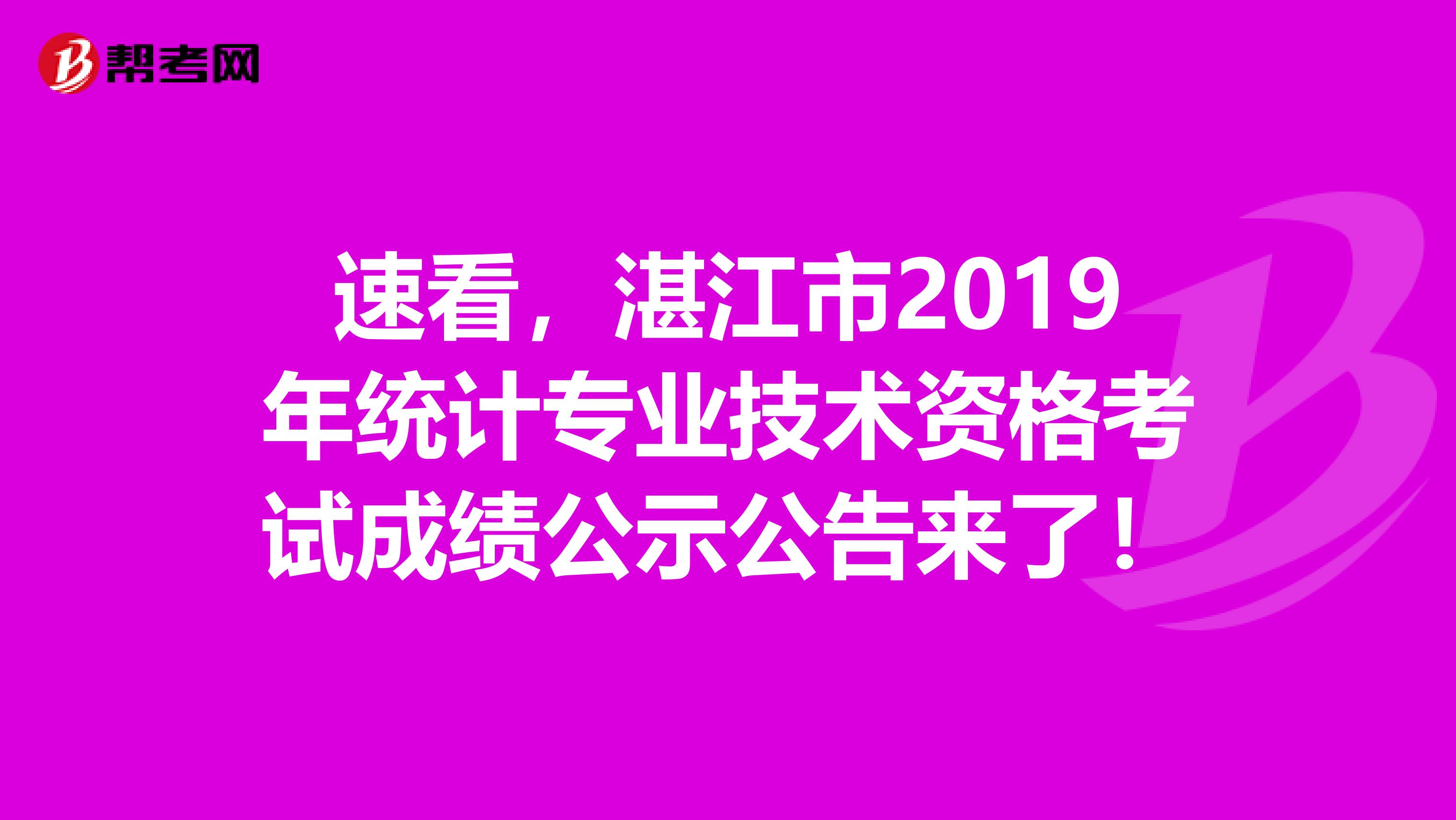 速看，湛江市2019年统计专业技术资格考试成绩公示公告来了！