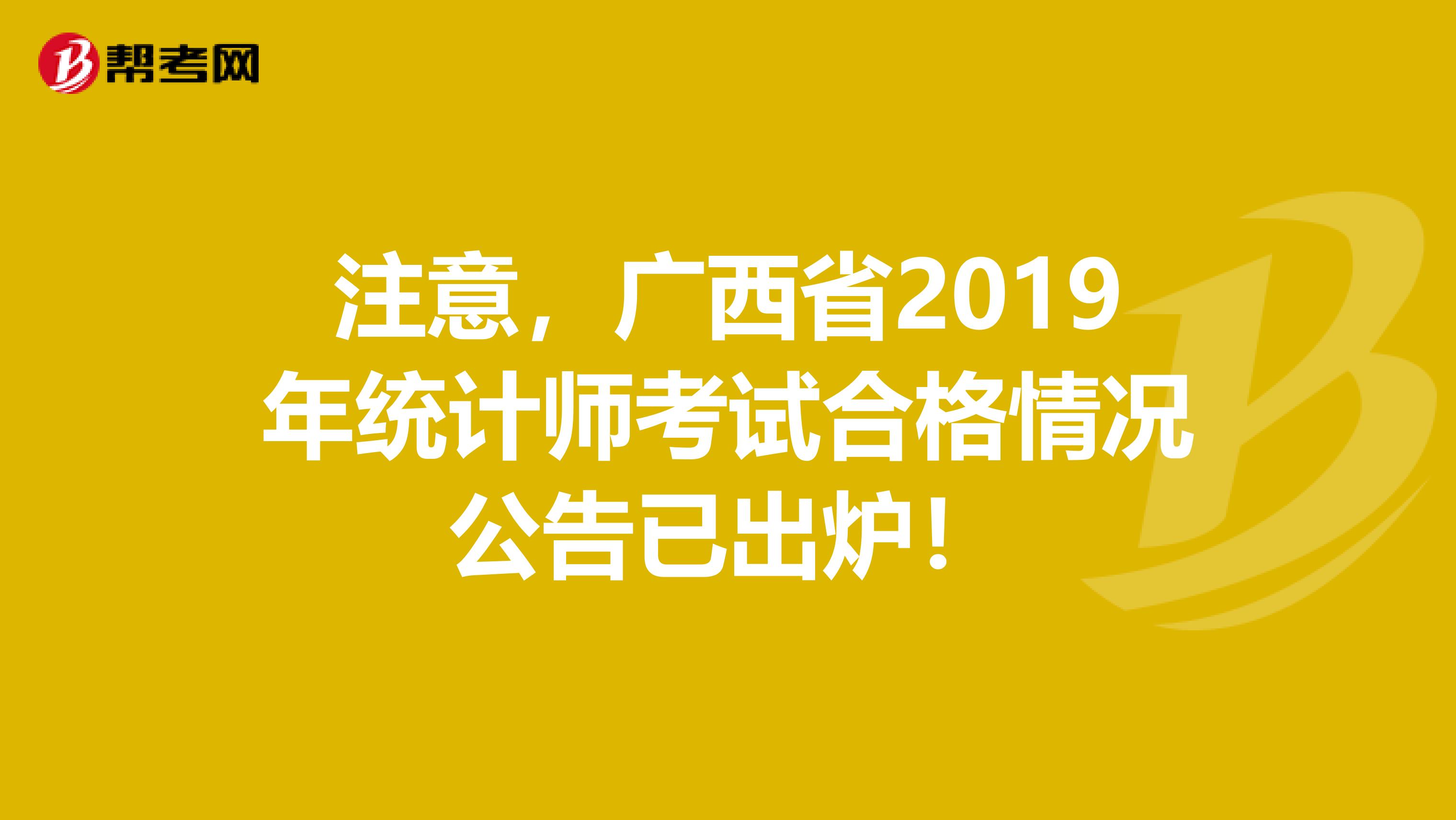 注意，广西省2019年统计师考试合格情况公告已出炉！