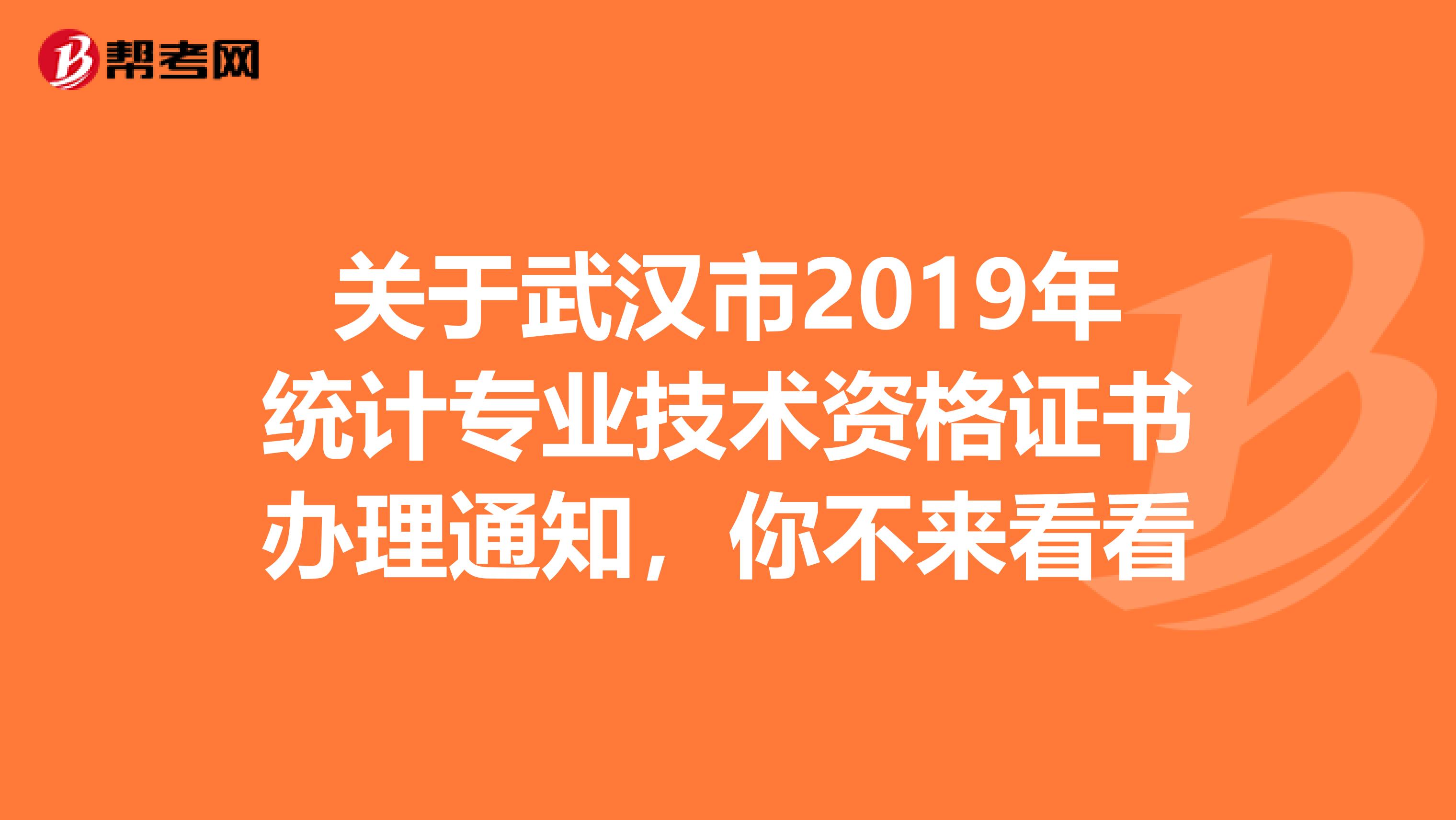 關(guān)于武漢市2019年統(tǒng)計專業(yè)技術(shù)資格證書辦理通知，你不來看看