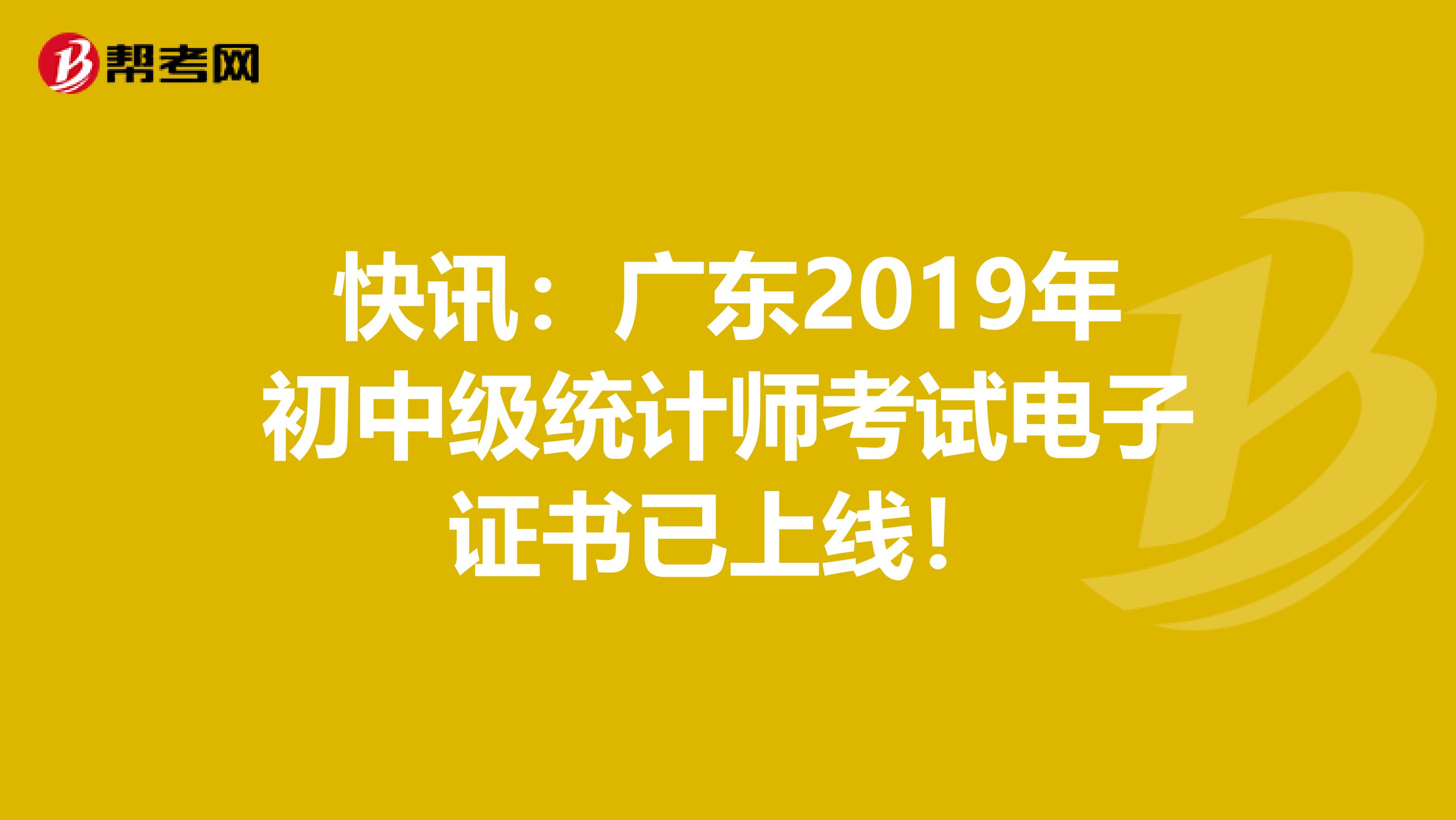 快讯：广东2019年初中级统计师考试电子证书已上线！