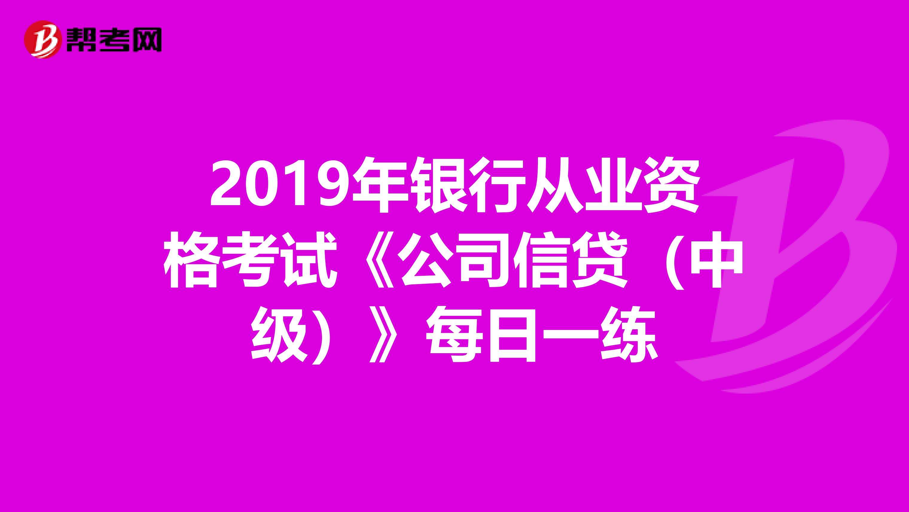 2019年银行从业资格考试《公司信贷（中级）》每日一练