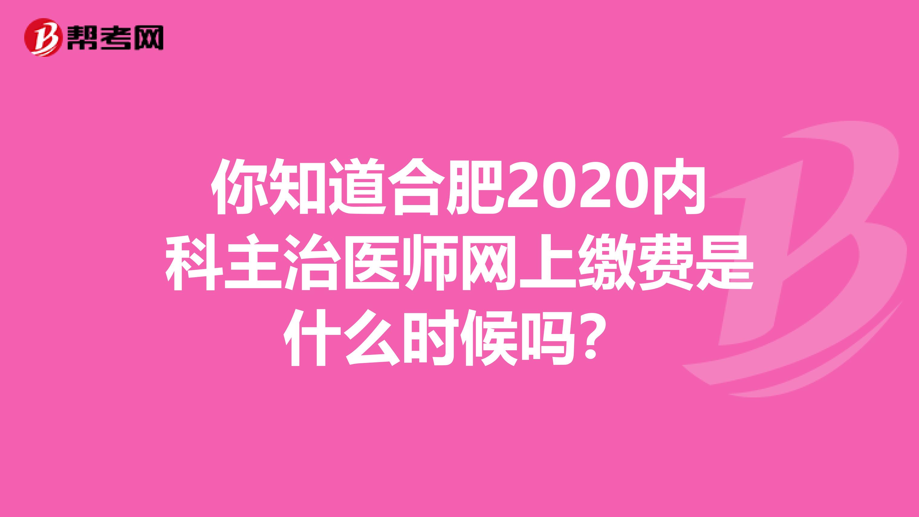 你知道合肥2020内科主治医师网上缴费是什么时候吗？