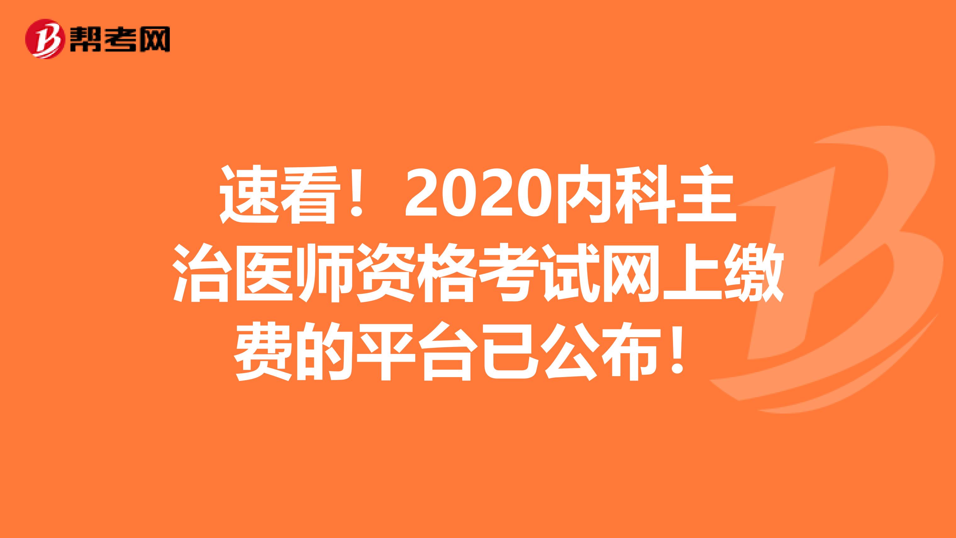 速看！2020内科主治医师资格考试网上缴费的平台已公布！