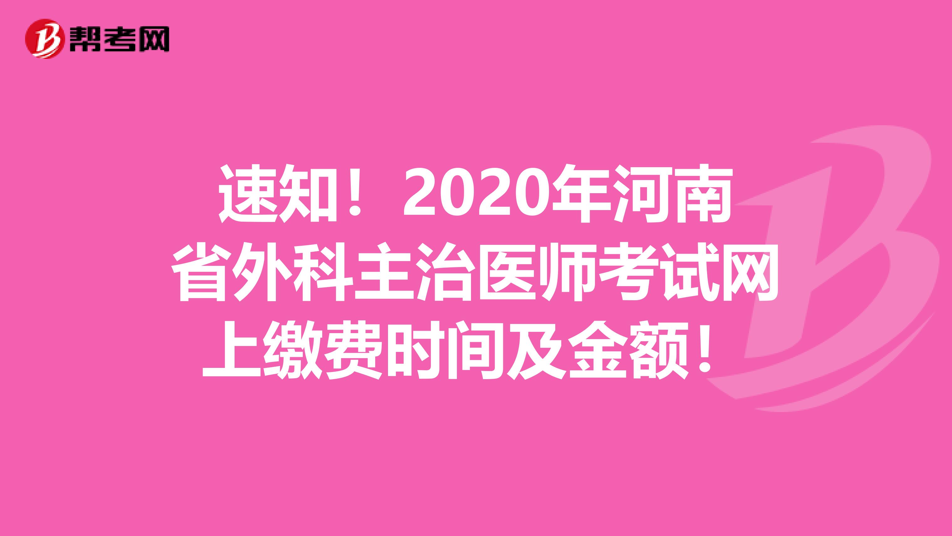 速知！2020年河南省外科主治医师考试网上缴费时间及金额！