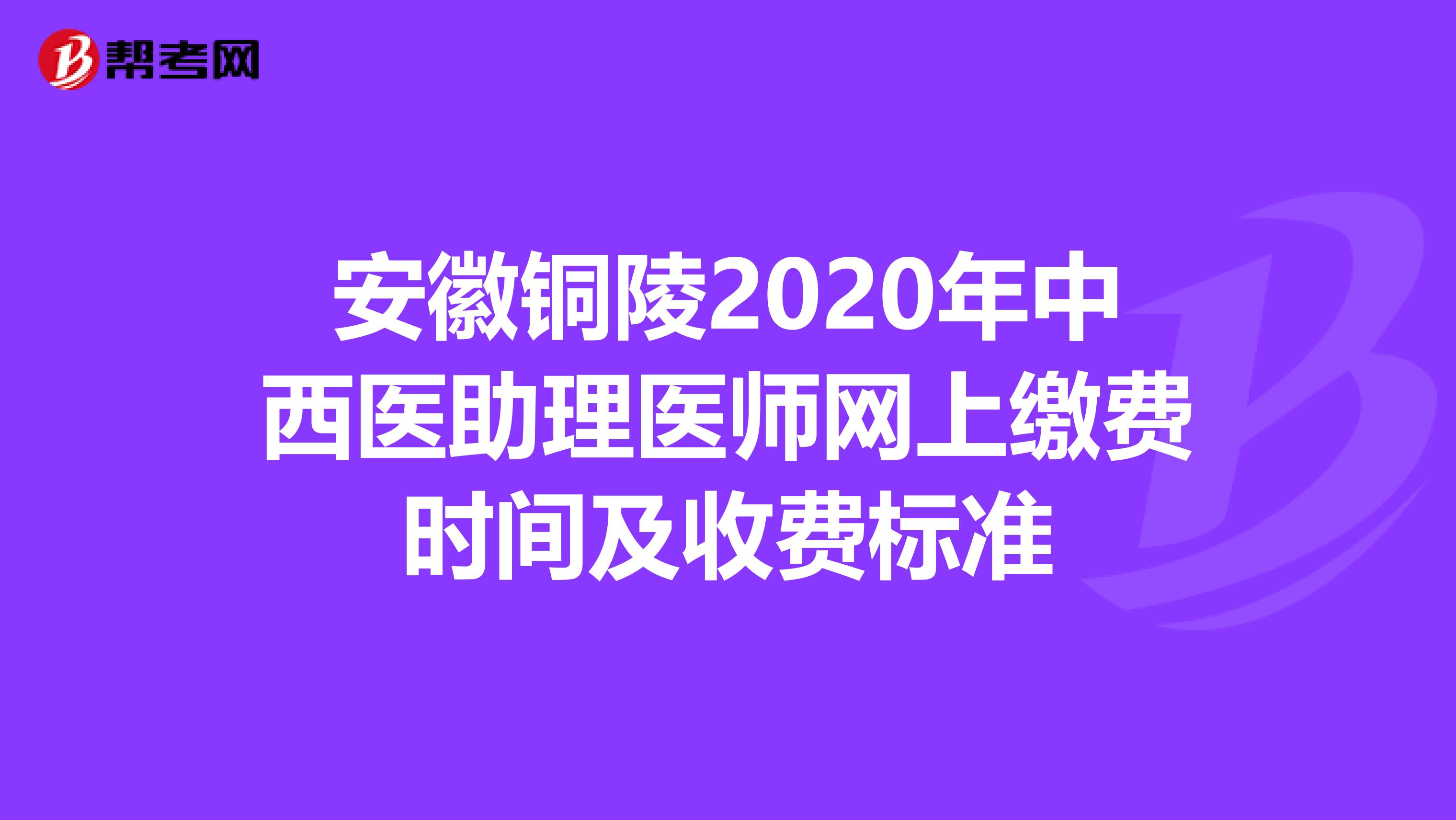 安徽铜陵2020年中西医助理医师网上缴费时间及收费标准