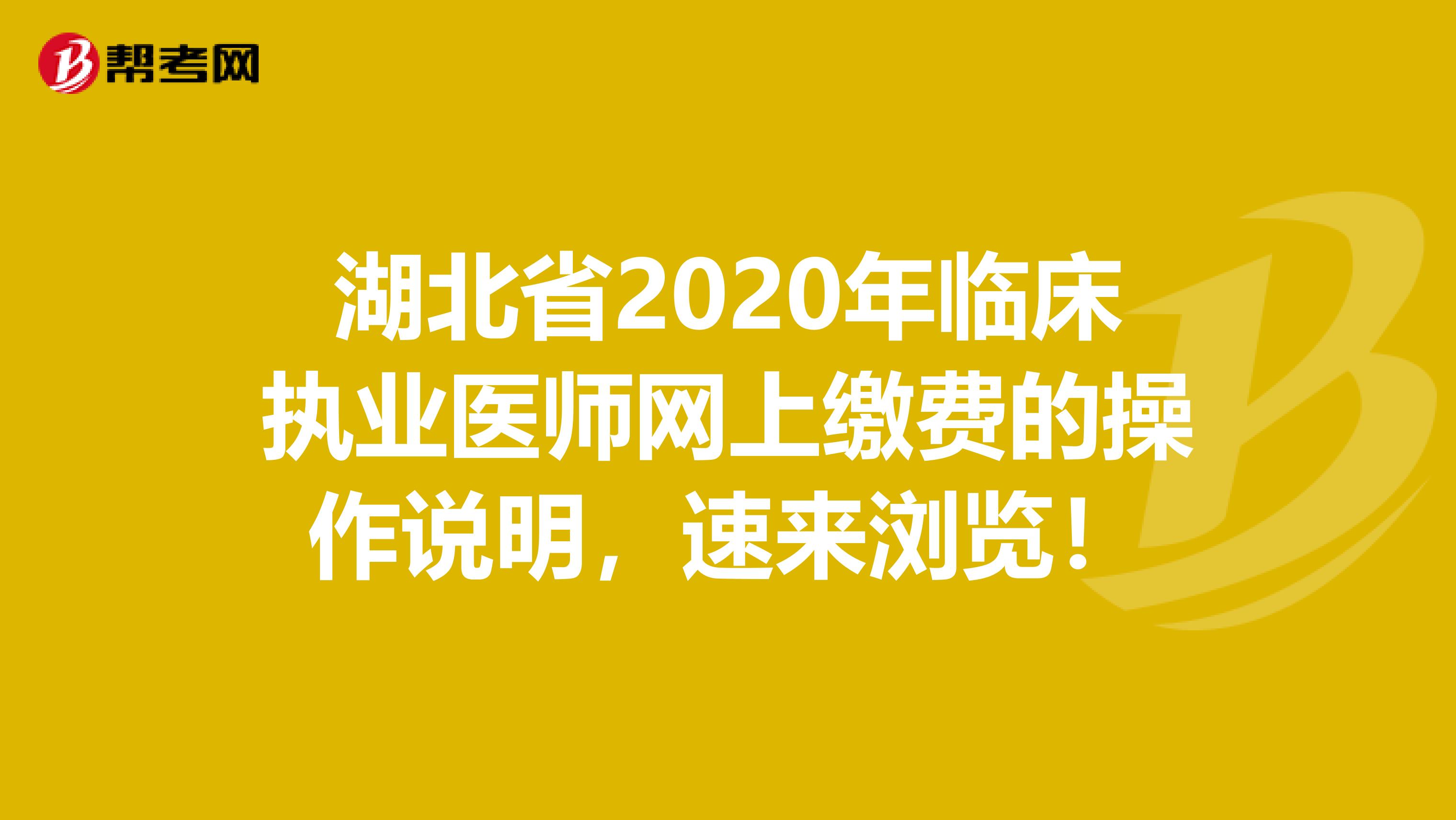 湖北省2020年临床执业医师网上缴费的操作说明，速来浏览！