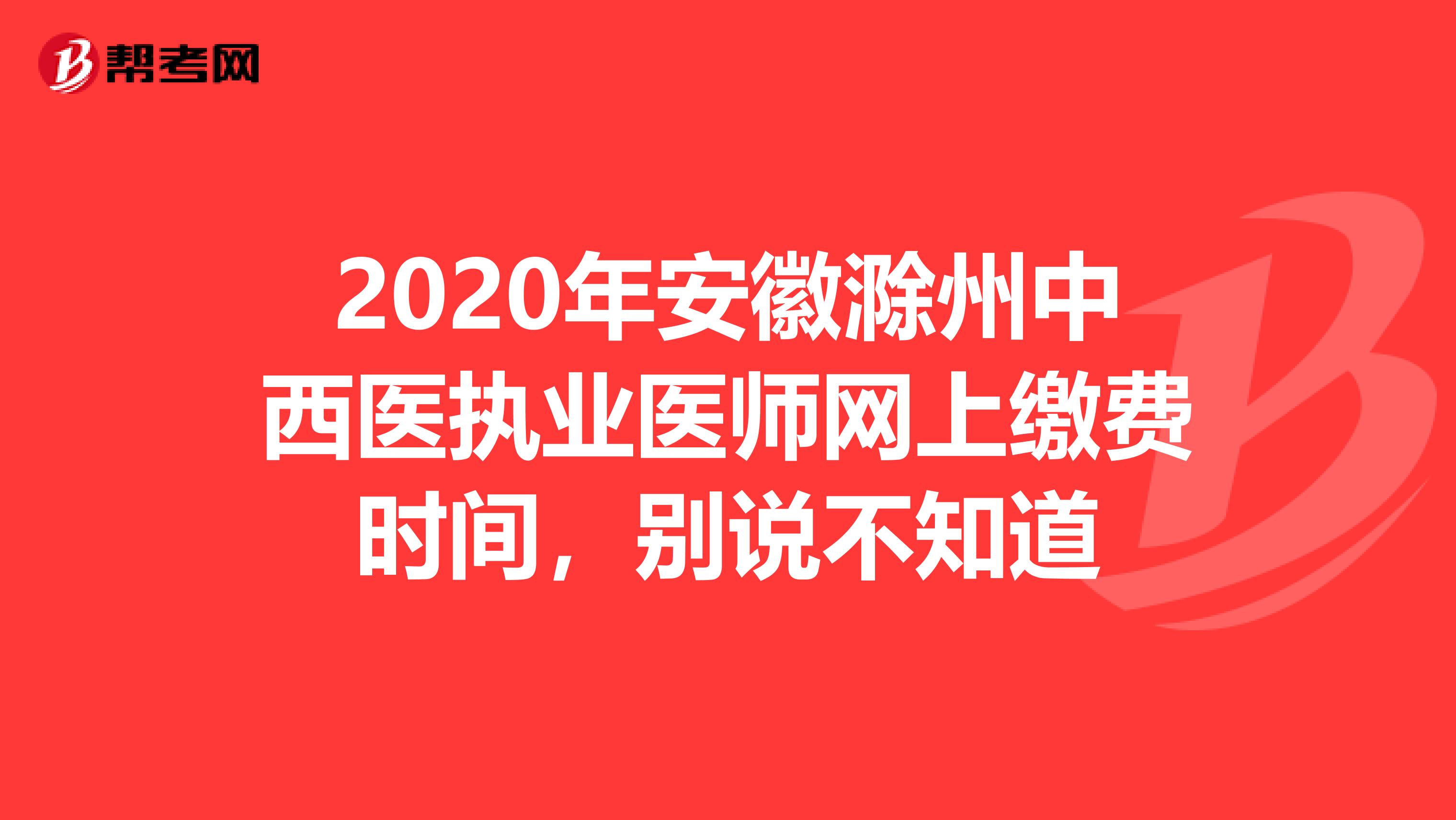 2020年安徽滁州中西医执业医师网上缴费时间，别说不知道