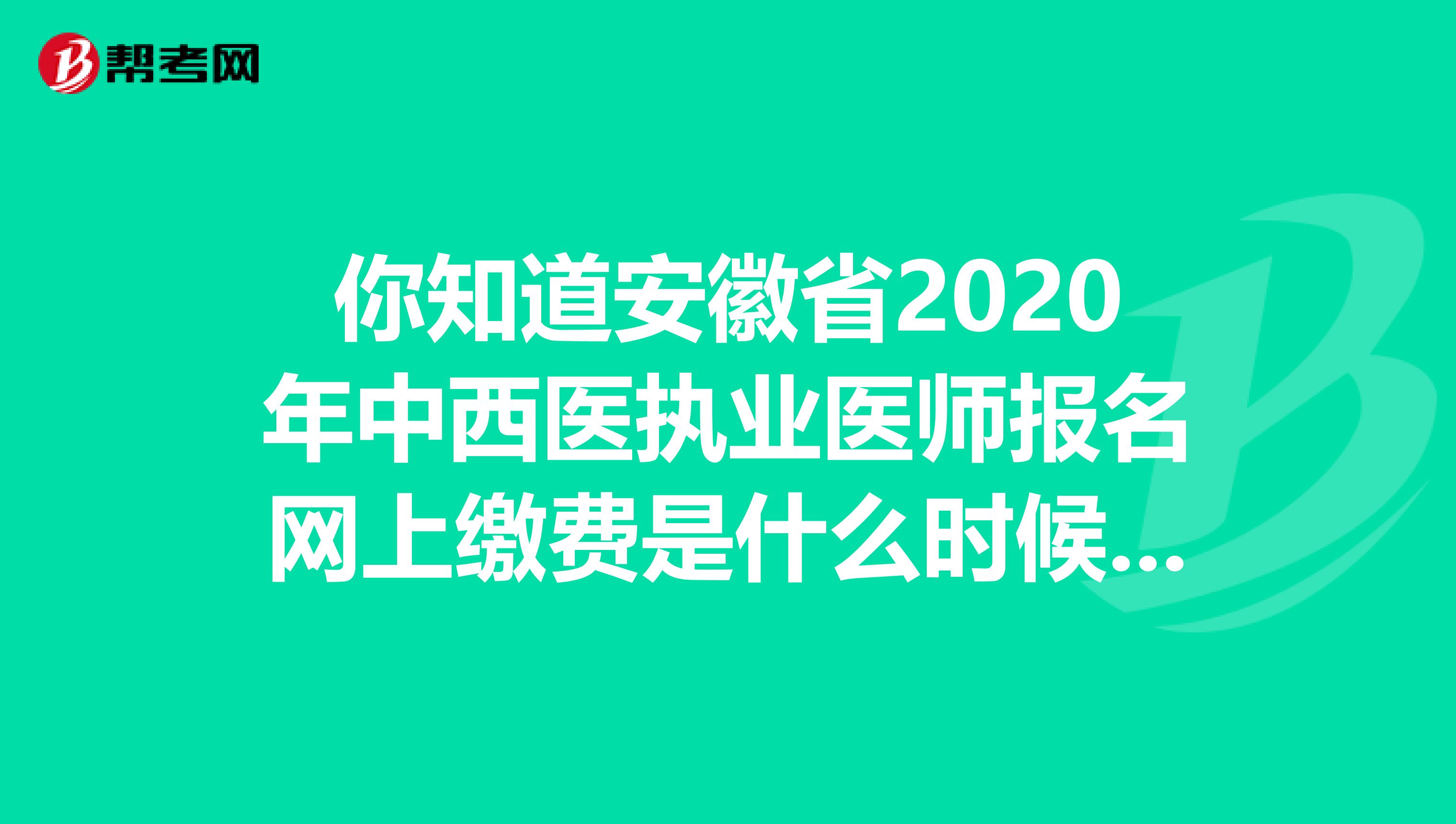 你知道安徽省2020年中西医执业医师报名网上缴费是什么时候吗？