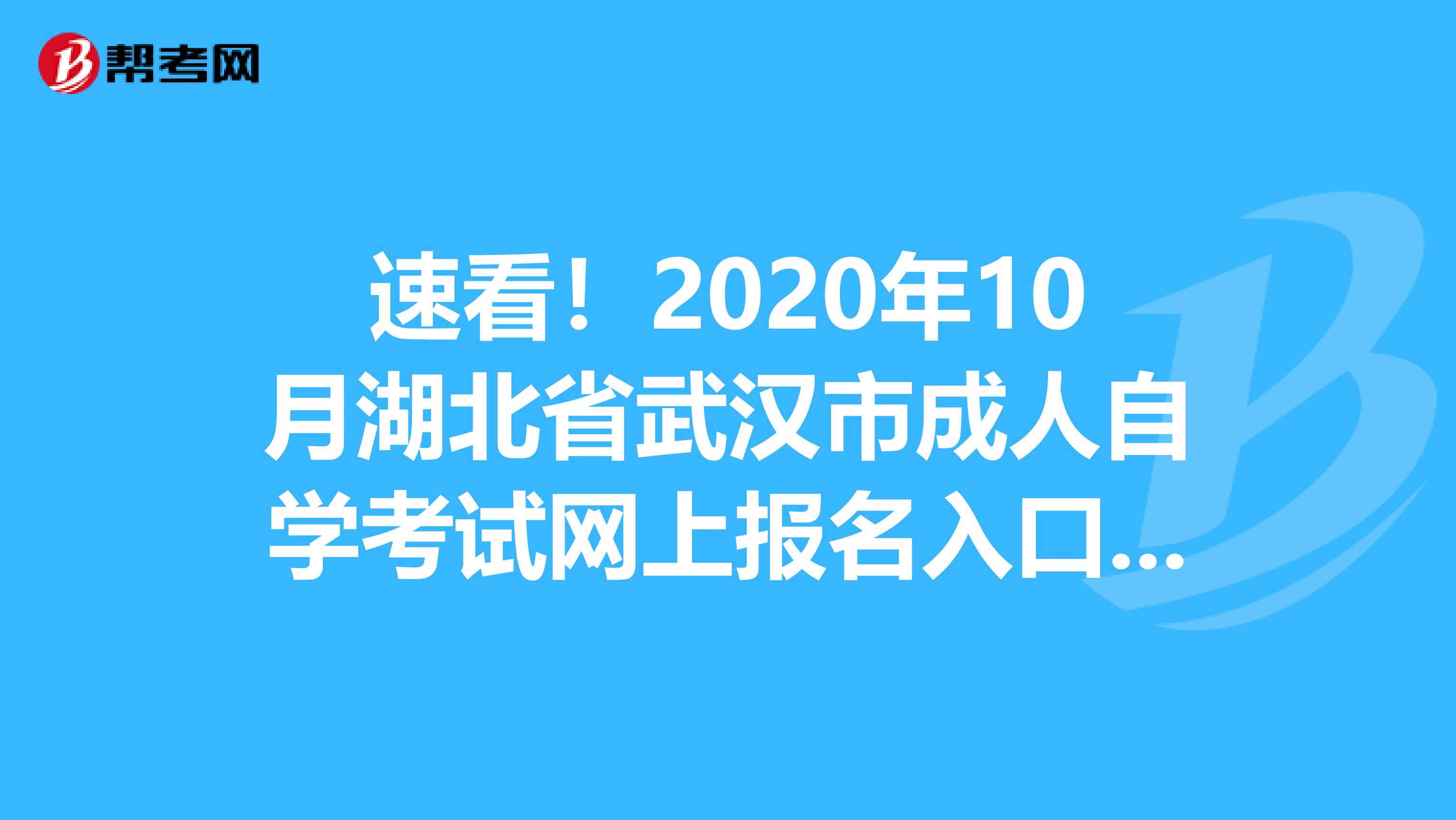 速看！2020年10月湖北省武汉市成人自学考试网上报名入口官网