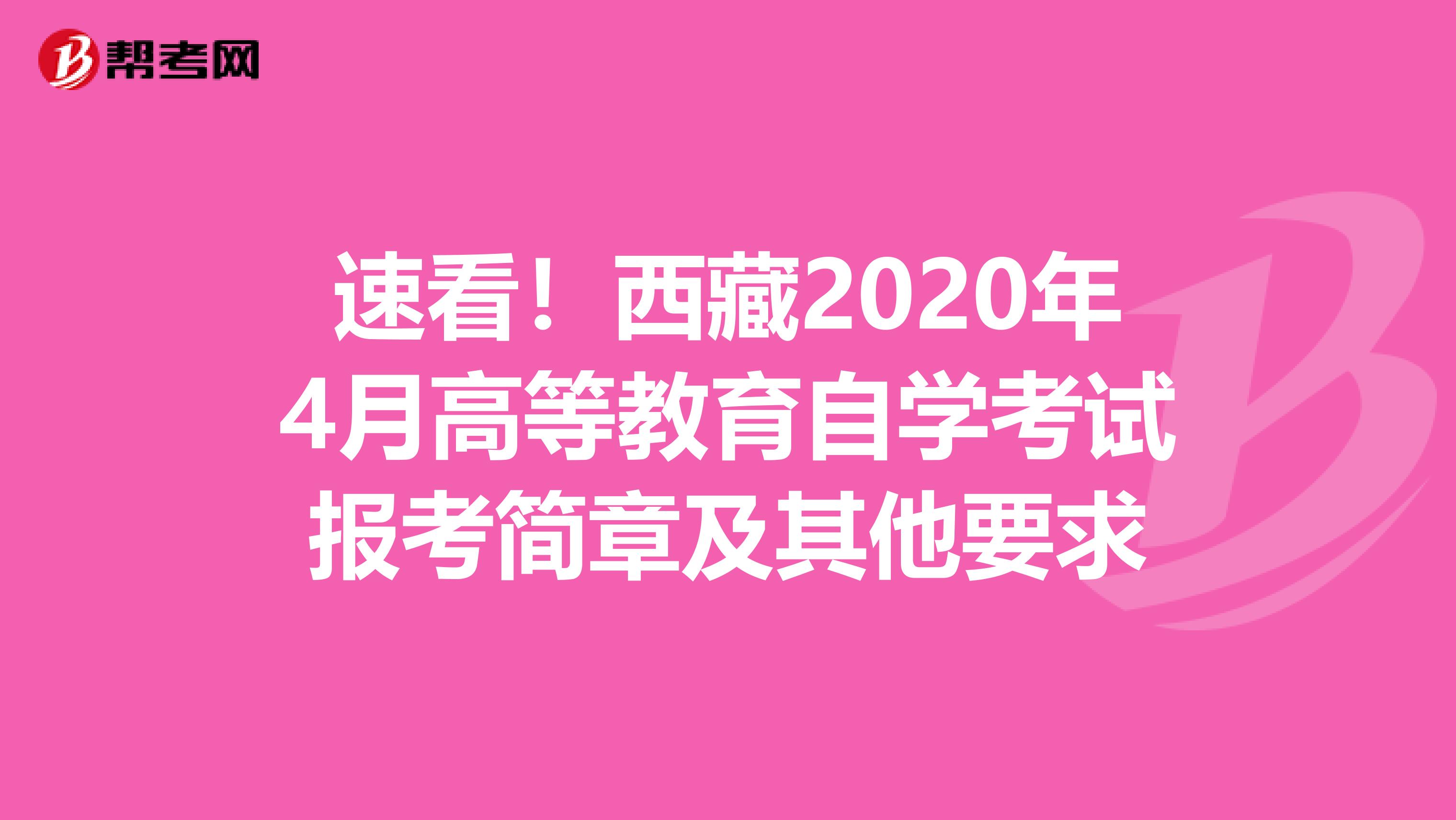 速看！西藏2020年4月高等教育自学考试报考简章及其他要求