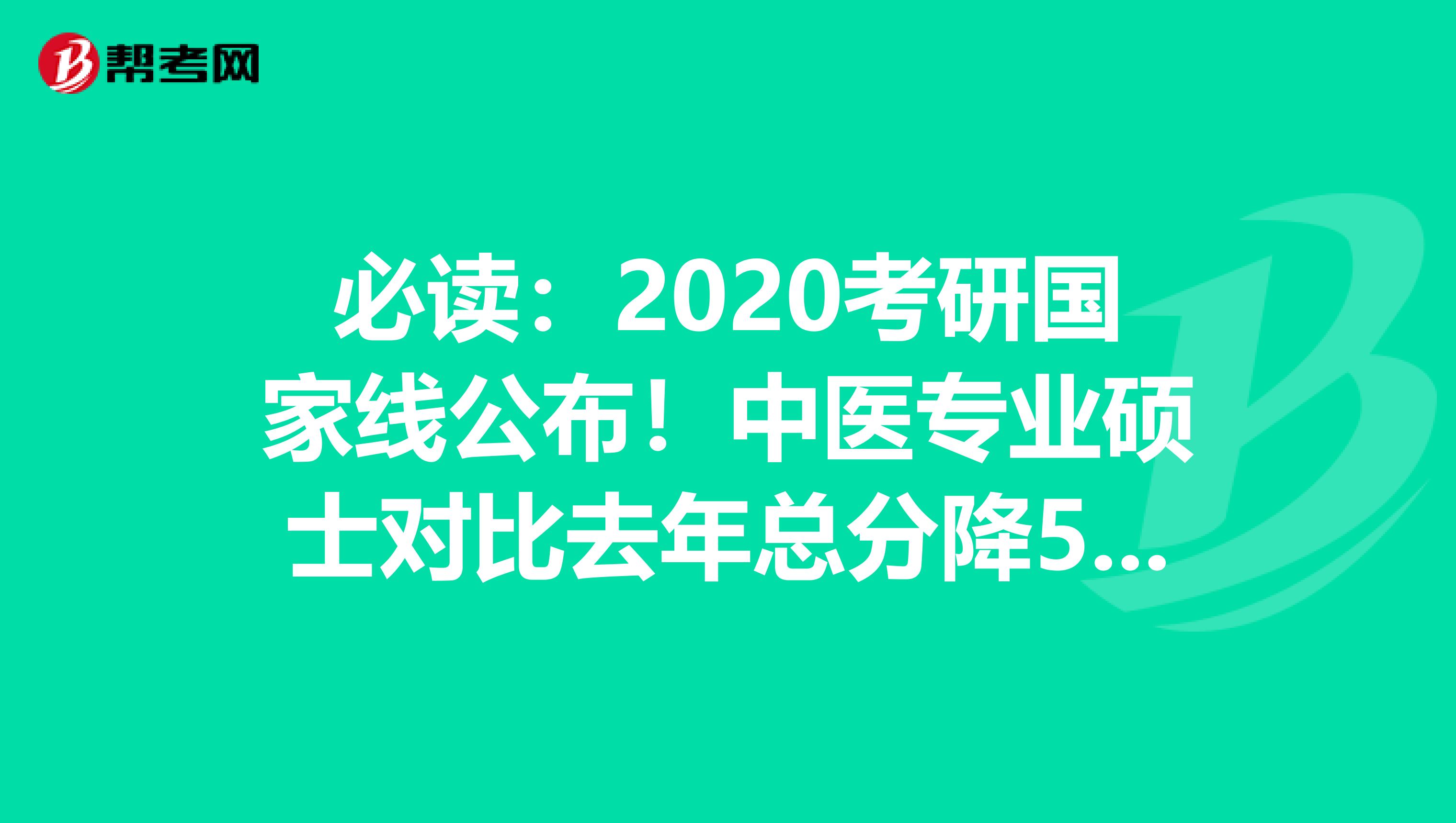 必读：2020考研国家线公布！中医专业硕士对比去年总分降5分，单科降1-3分