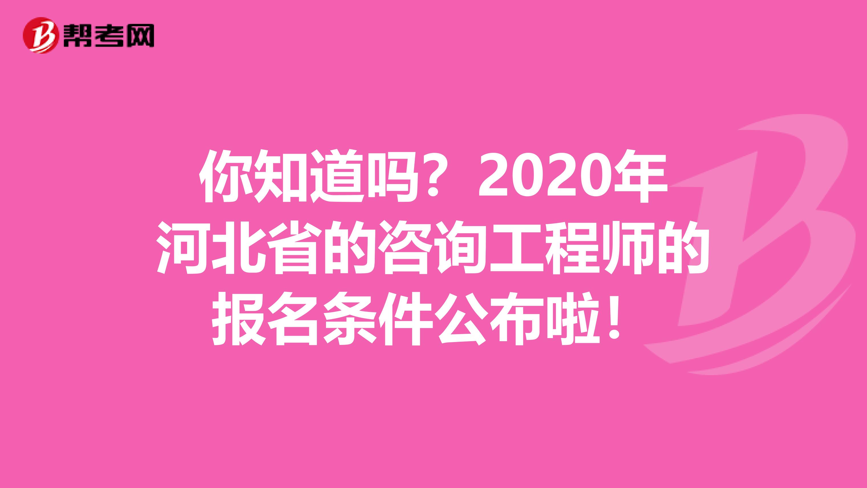 你知道吗？2020年河北省的咨询工程师的报名条件公布啦！