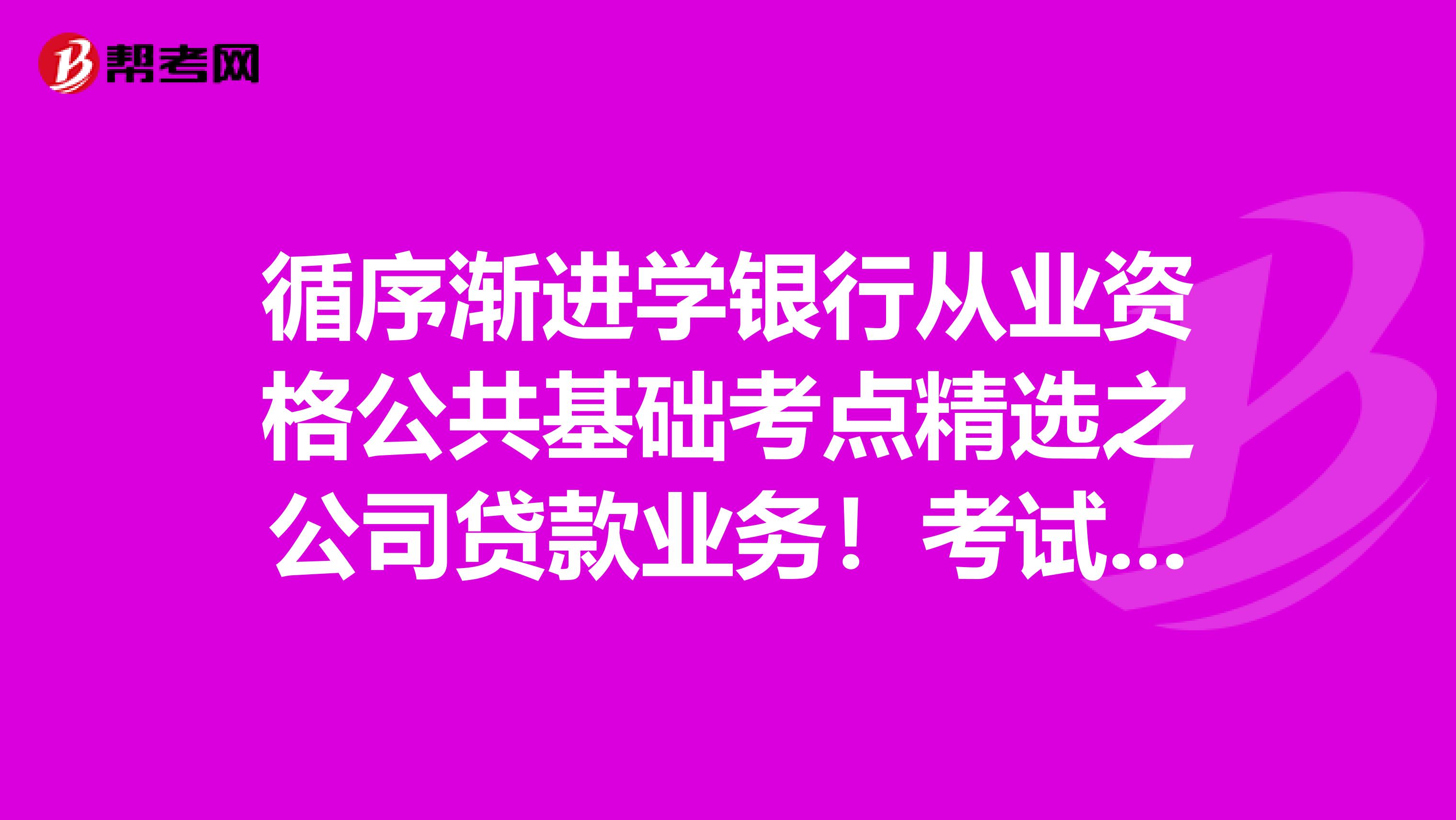 循序渐进学银行从业资格公共基础考点精选之公司贷款业务！考试不再难！