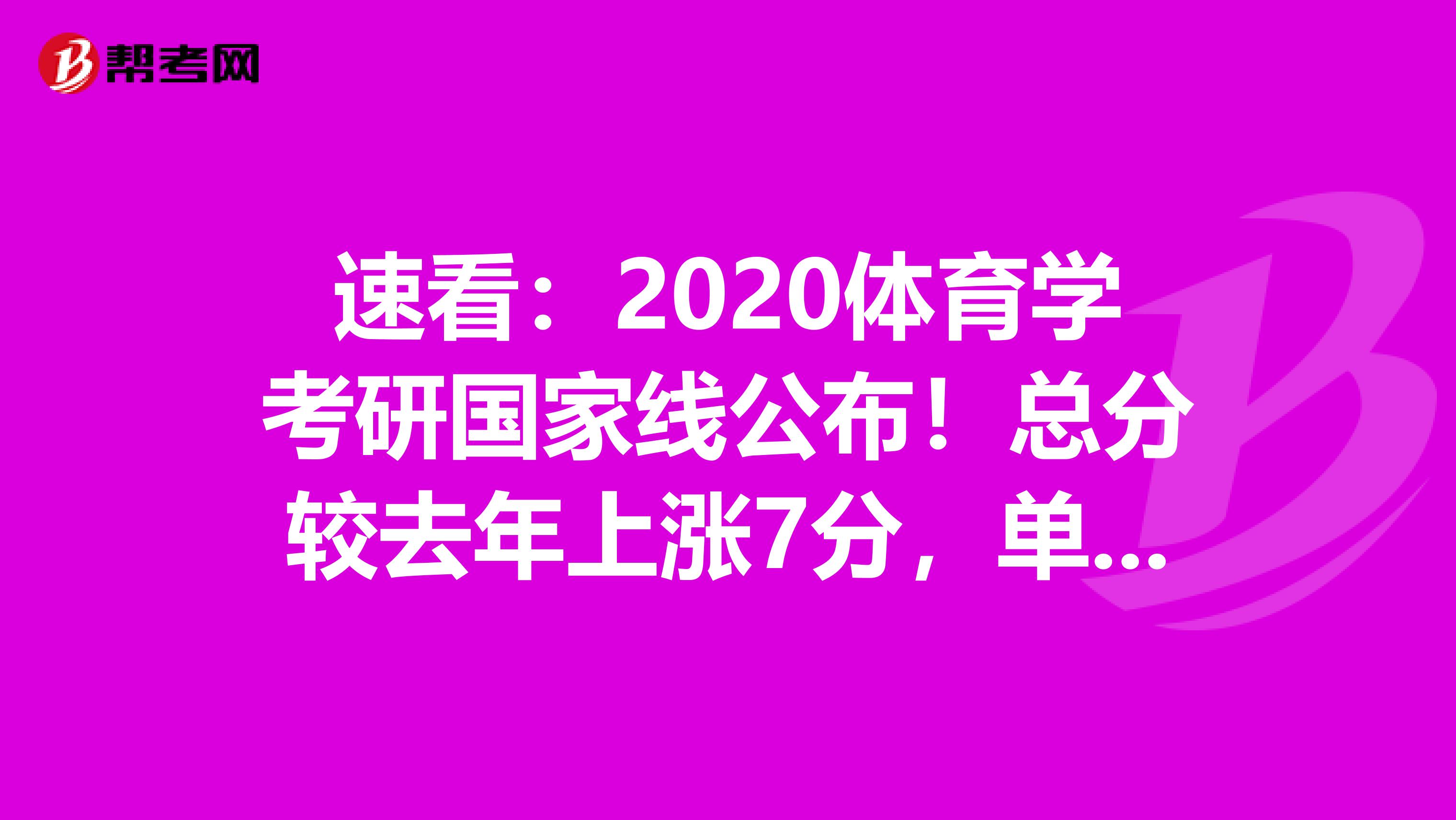 速看：2020体育学考研国家线公布！总分较去年上涨7分，单科线较去年无变化