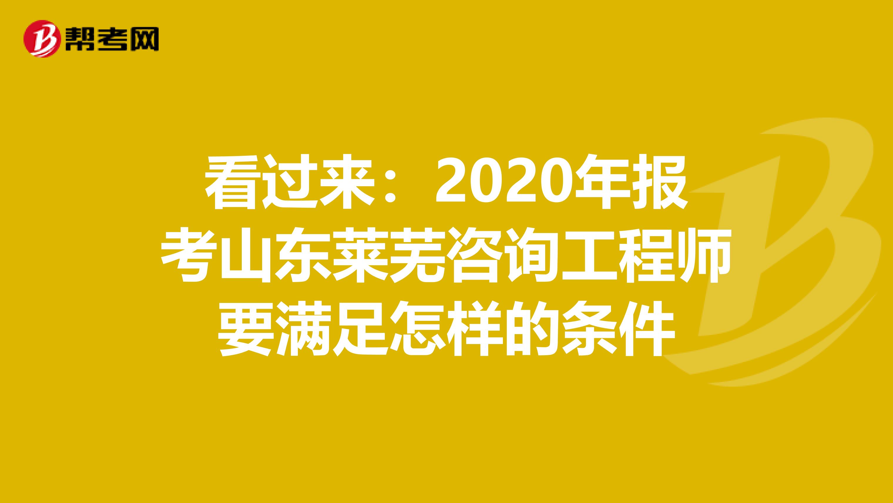 看过来：2020年报考山东莱芜咨询工程师要满足怎样的条件