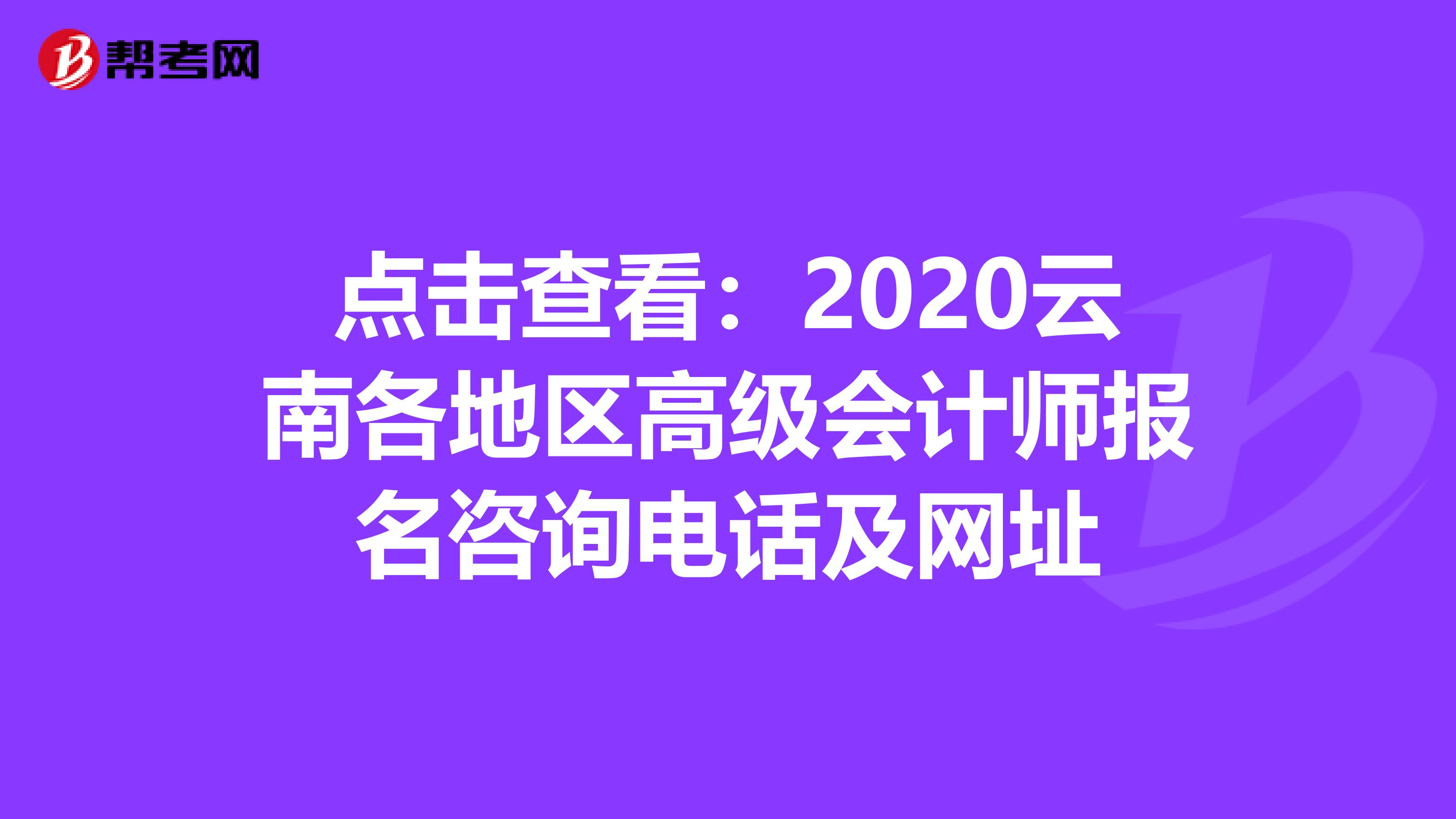 點(diǎn)擊查看:2020云南各地區(qū)高級(jí)會(huì)計(jì)師報(bào)名咨詢電話及網(wǎng)址