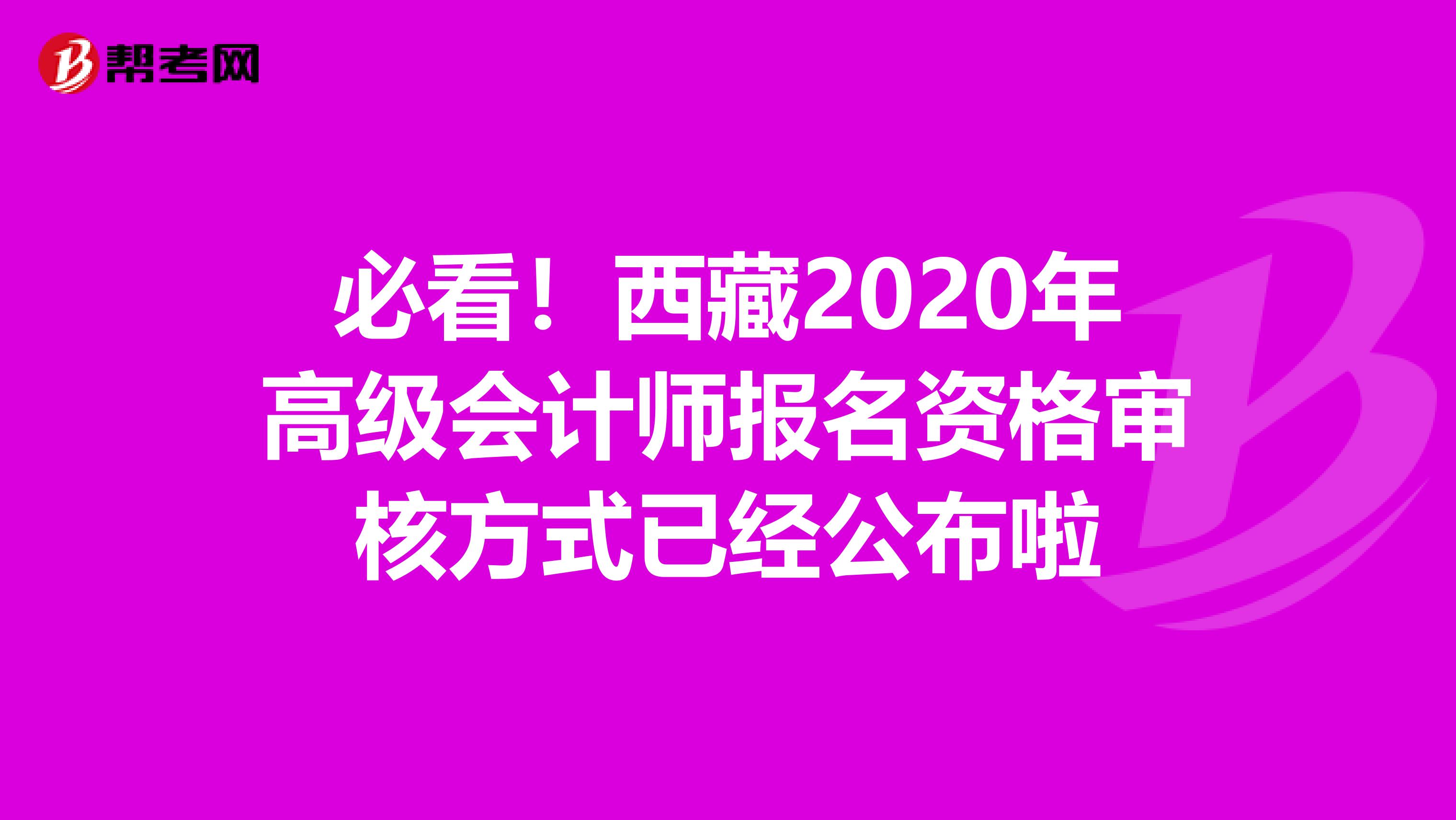 必看！西藏2020年高级会计师报名资格审核方式已经公布啦