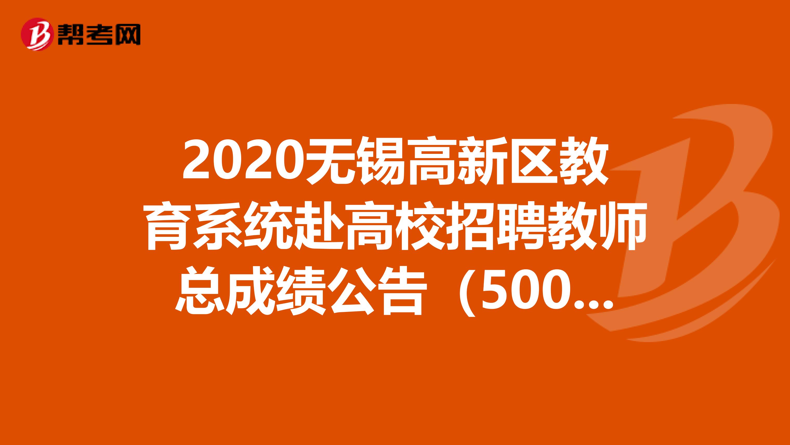 2020无锡高新区教育系统赴高校招聘教师总成绩公告（5009小学语文）