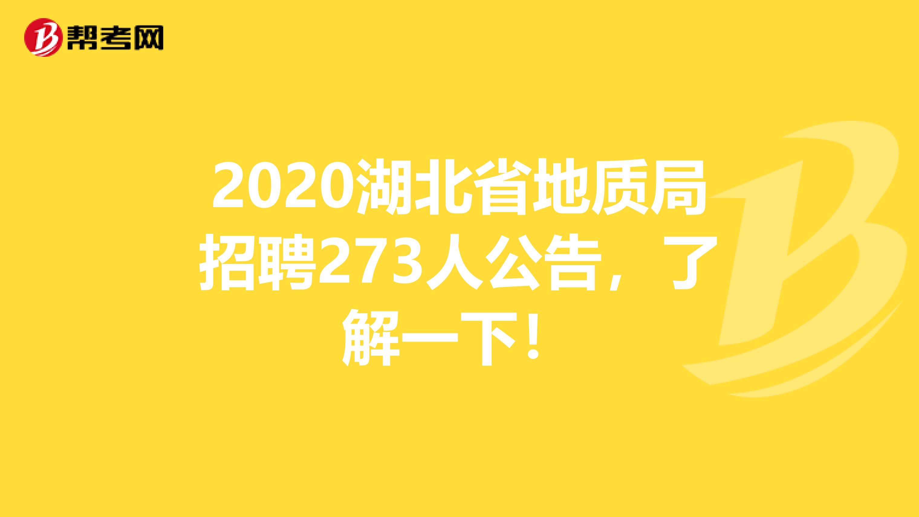2020湖北省地质局招聘273人公告，了解一下！