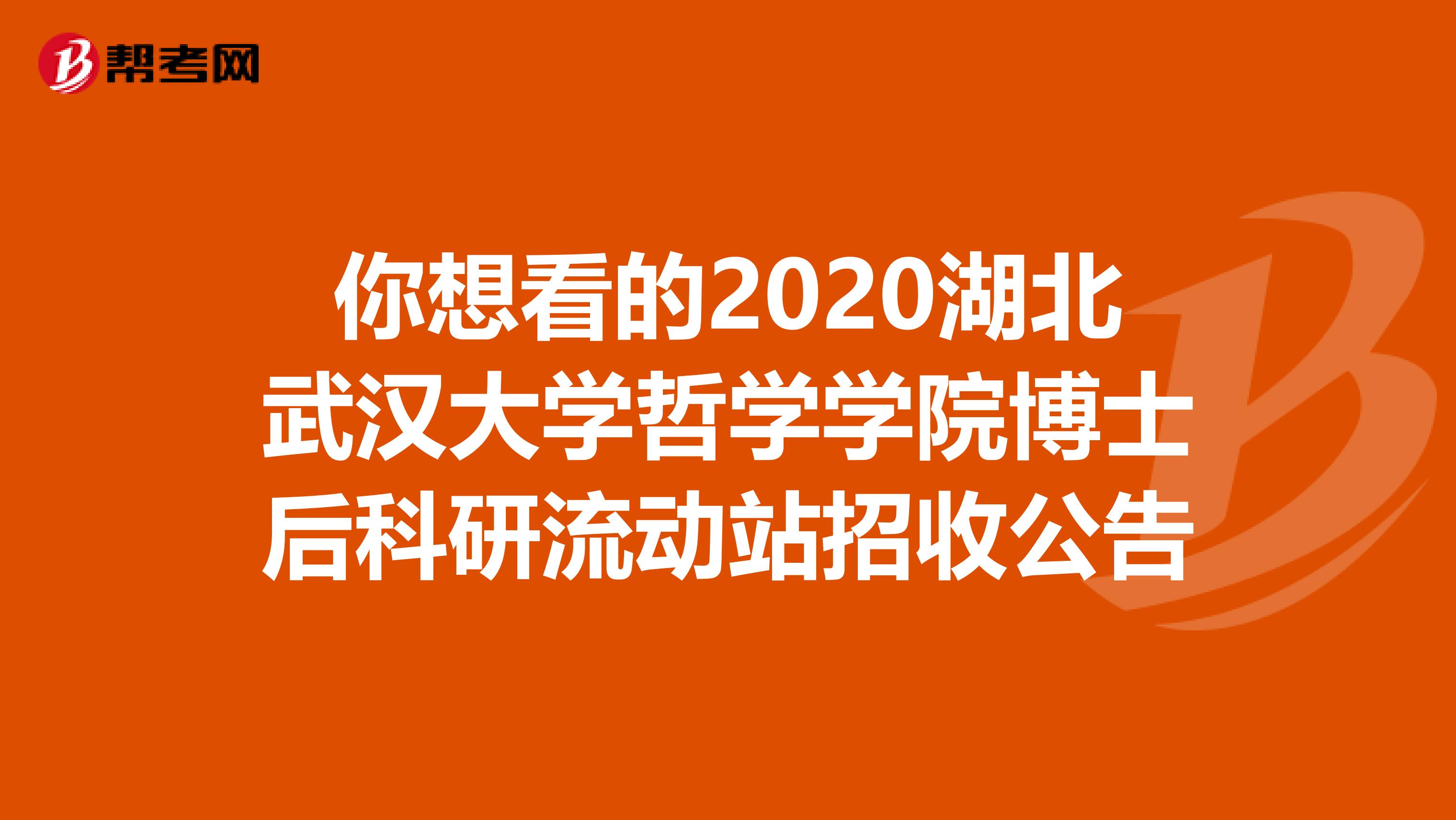 你想看的2020湖北武汉大学哲学学院博士后科研流动站招收公告