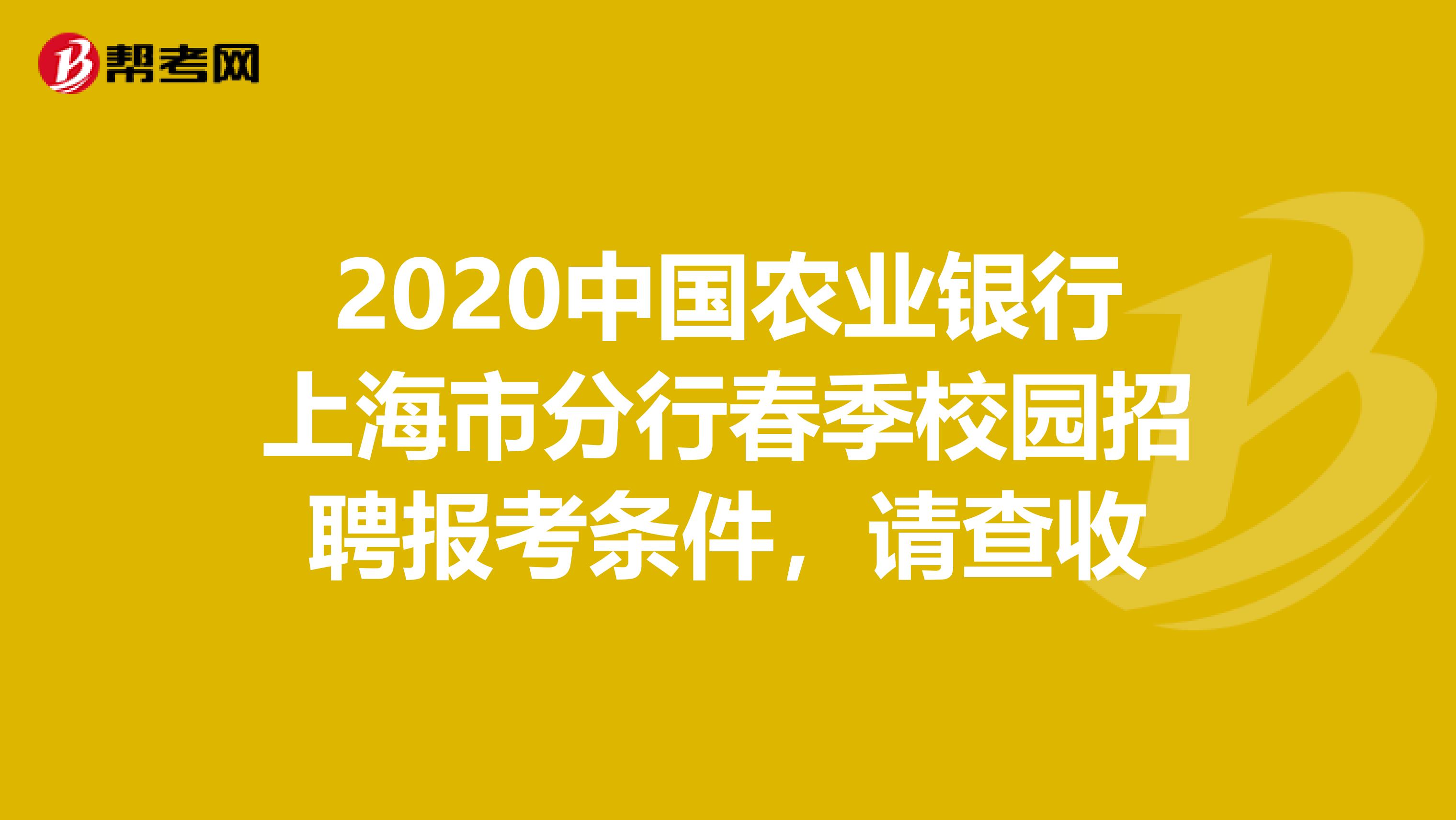2020中国农业银行上海市分行春季校园招聘报考条件，请查收