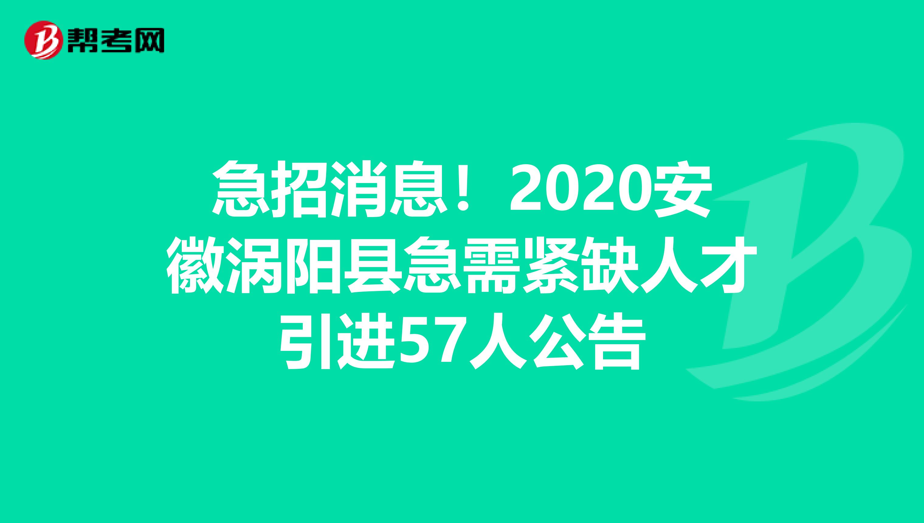 急招消息！2020安徽涡阳县急需紧缺人才引进57人公告