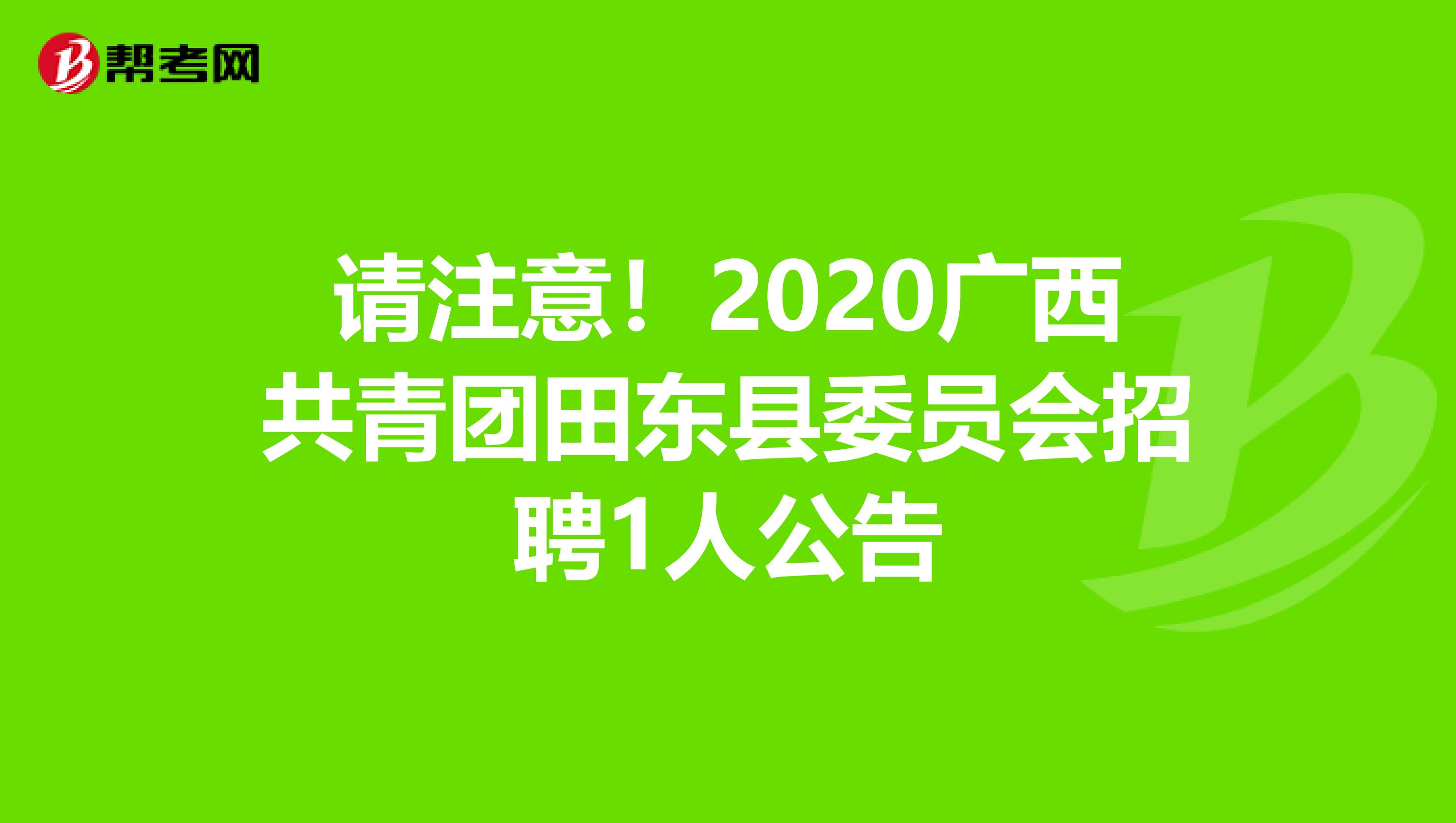 请注意！2020广西共青团田东县委员会招聘1人公告